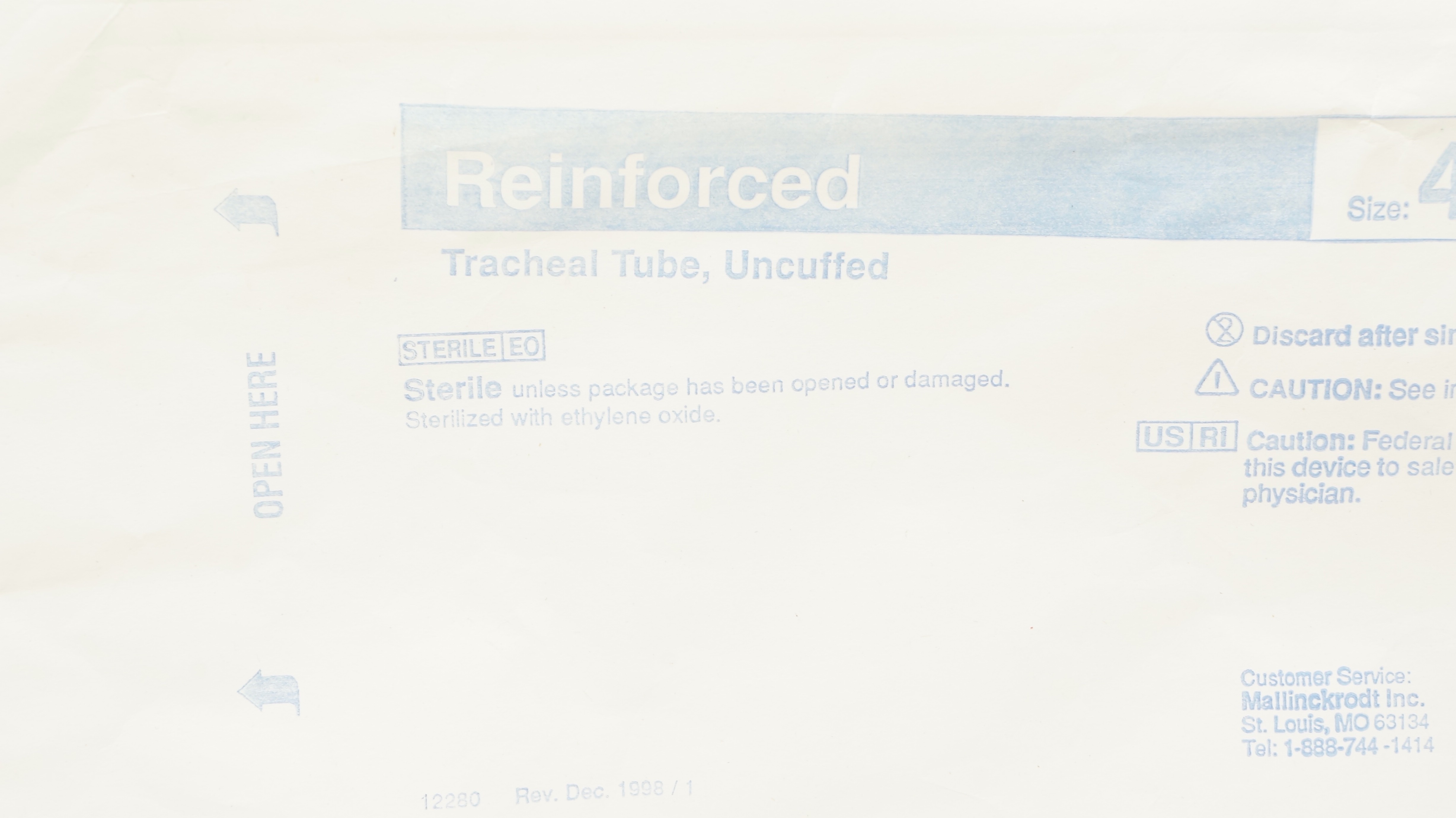 Mallinckrodt  86545 Uncuffed Tracheal Tube 4.5mm ID x 6.7mm OD