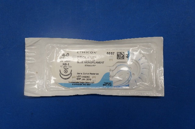 Ethicon 8557 4-0 PROLENE, RB-1 17mm 1/2c Taper, Blue Monofilament, 36