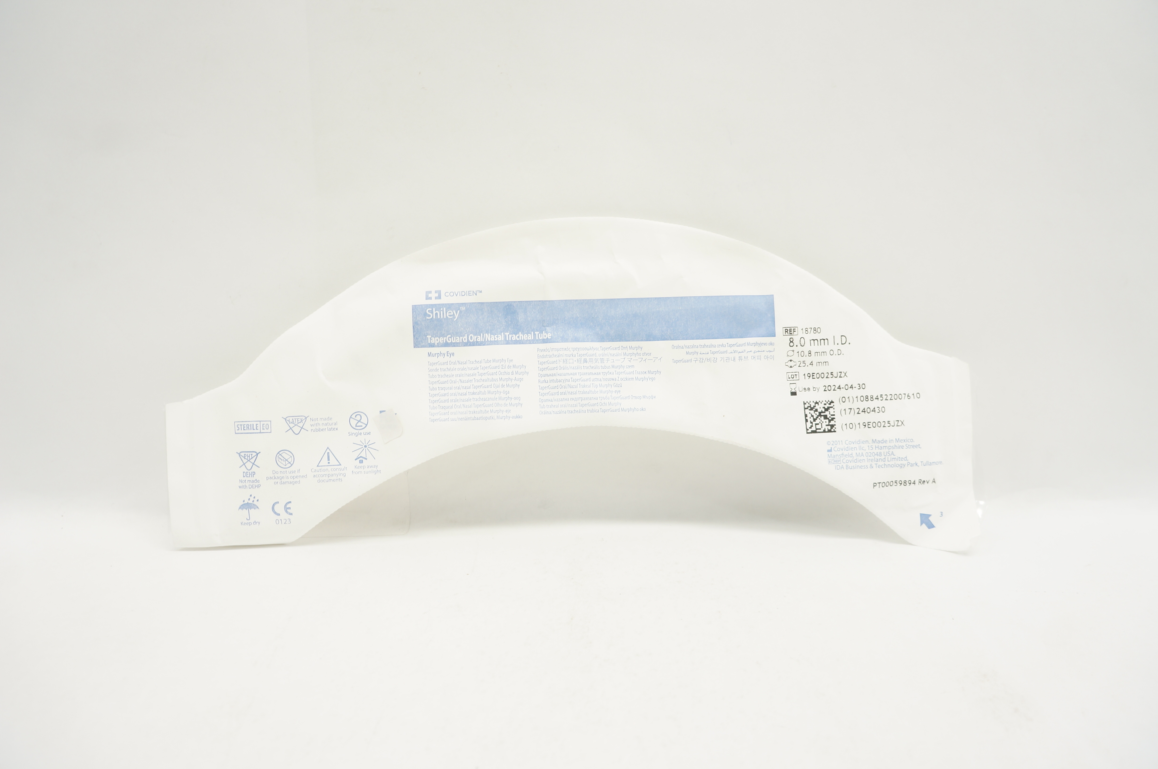 Covidien 18780 TaperGuard Oral/Nasal Tracheal Tube 8.0mm ID 10.8mm OD