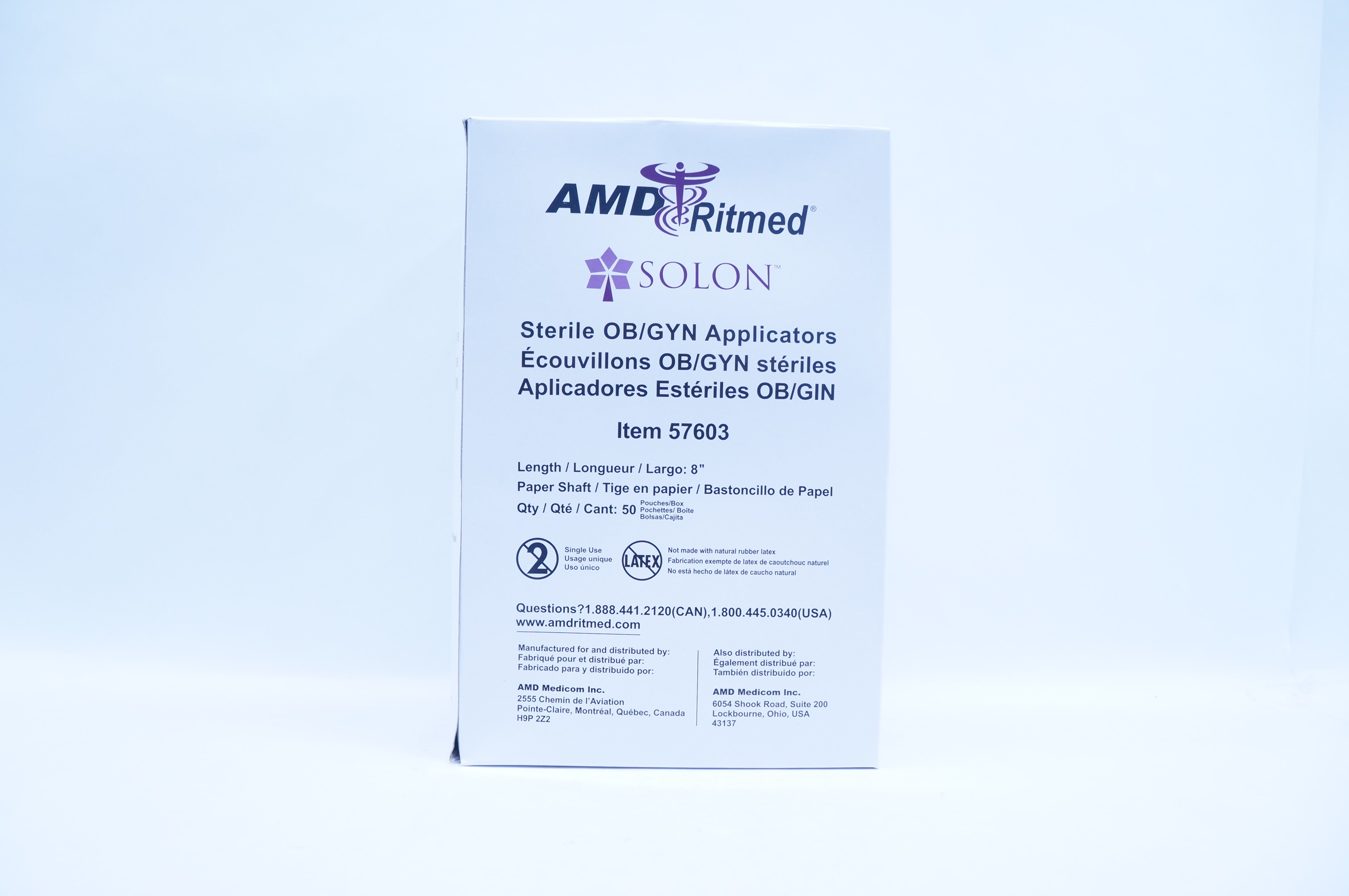 Solon 57603 AMD Ritmed Sterile OB/GYN Applicators, Paper Shaft, 8in - Box of 50