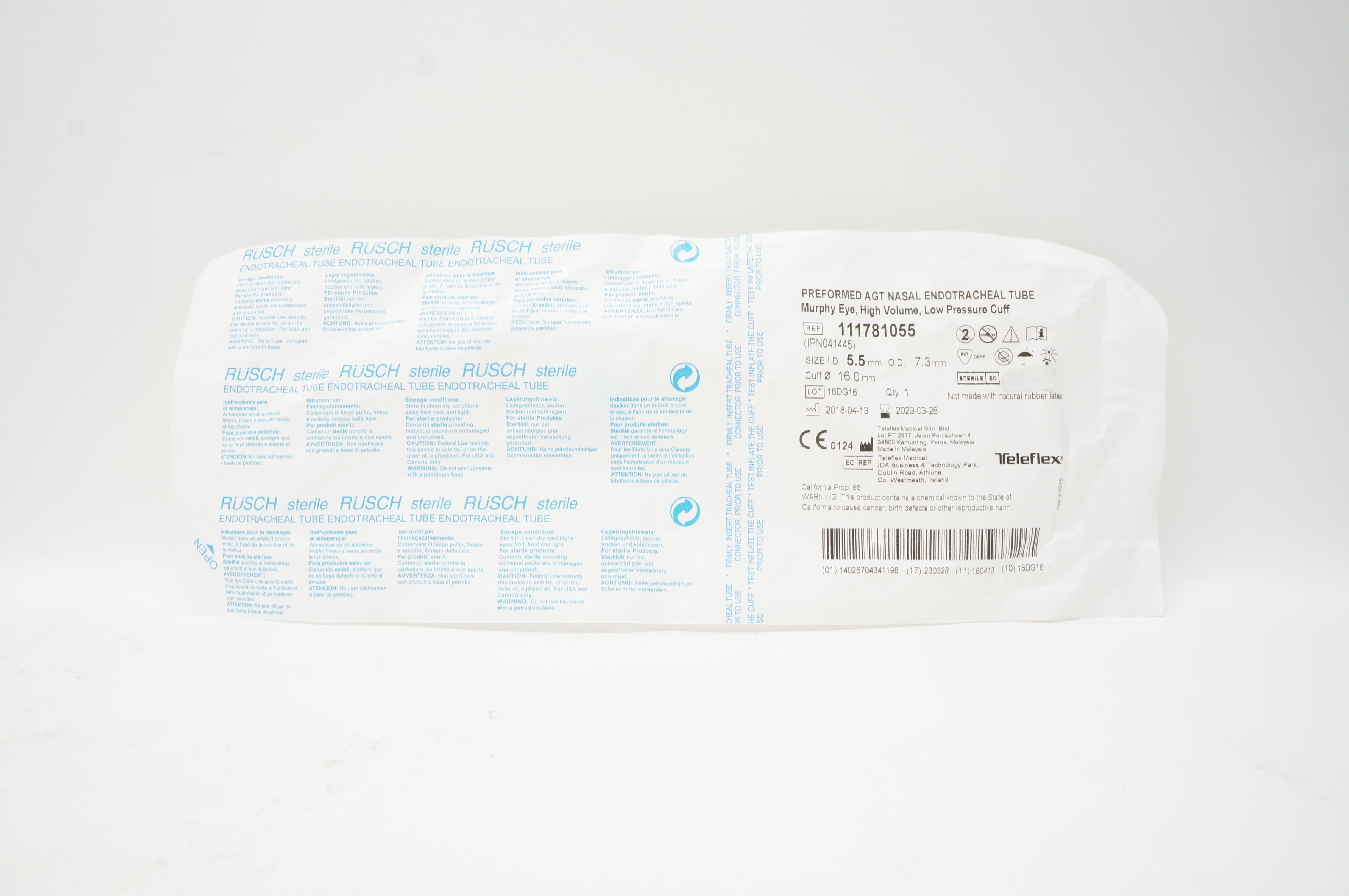 Teleflex 111781055 Preformed AGT Nasal Endotracheal Tube 5.5x7.3x16mm