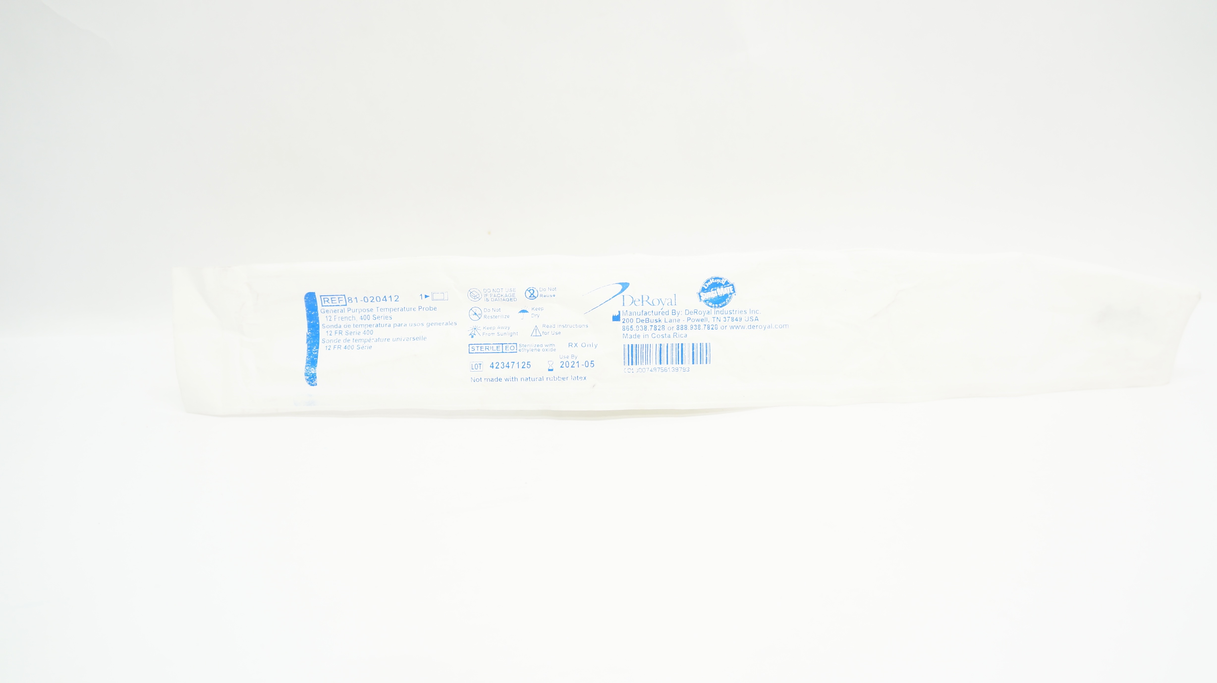 DeRoyal 81-020412 General Purpose Temperature Probe 12Fr. 400 Series (x)