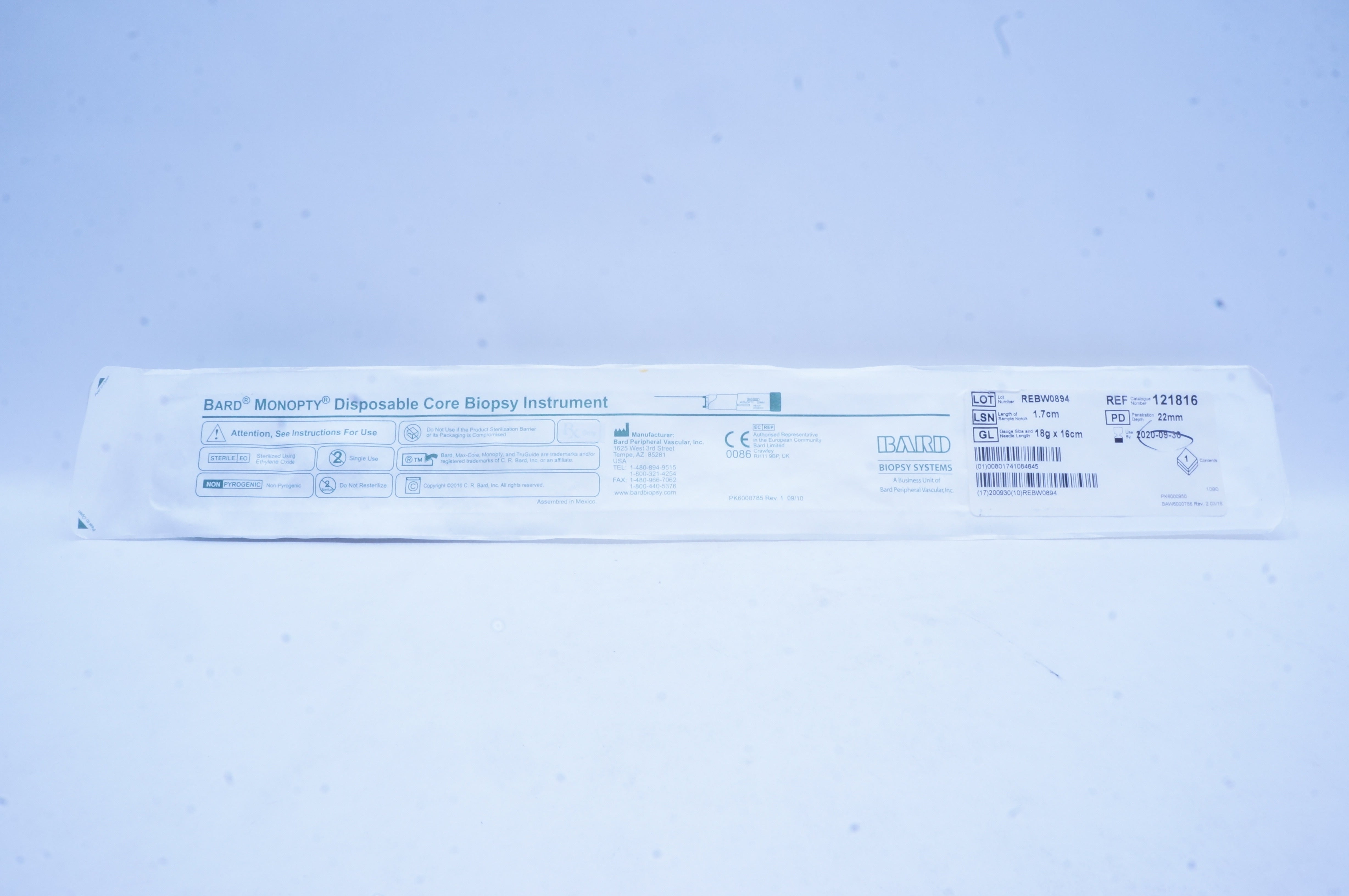 Bard 121816 Disposable Core Biopsy Instrument 18g x 16cm (x)