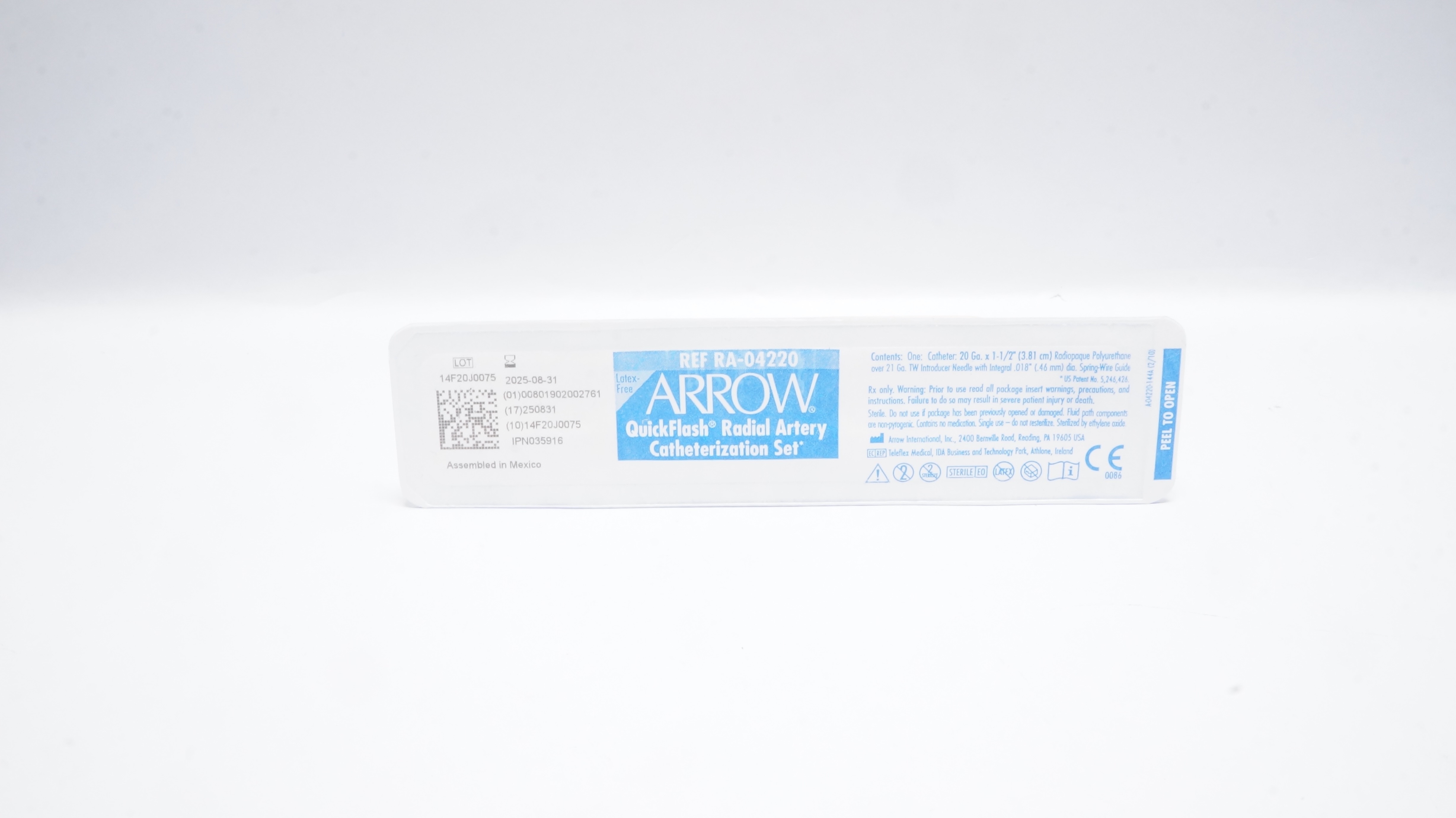 Arrow RA-04220 QuickFlash Radial Artery Cath. Set 20Ga x 1-1/2inch