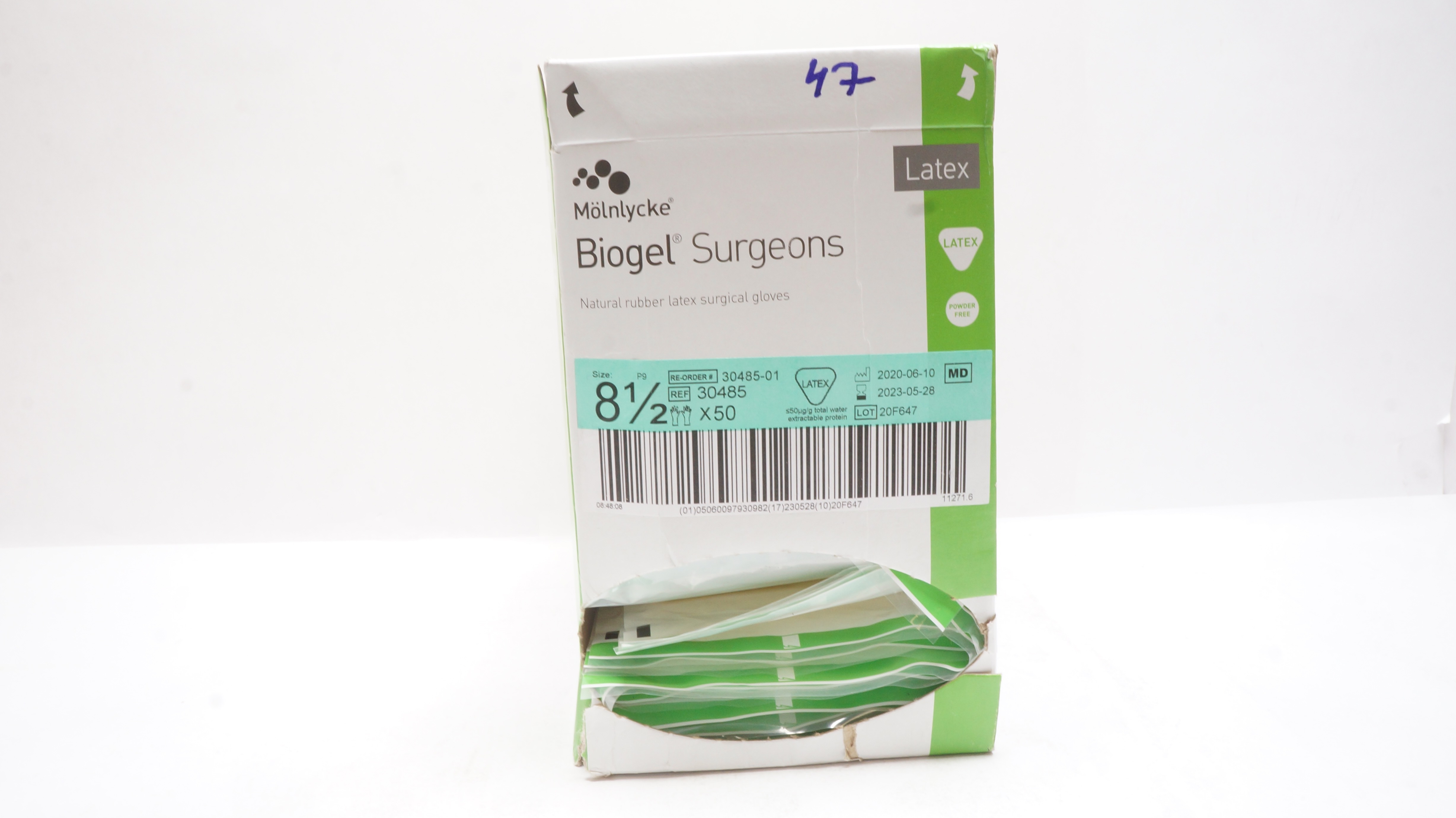 Molnlycke 30485 Biogel Surgeons Surgical Gloves, Size 8-1/2 (x) - Box of 47pair