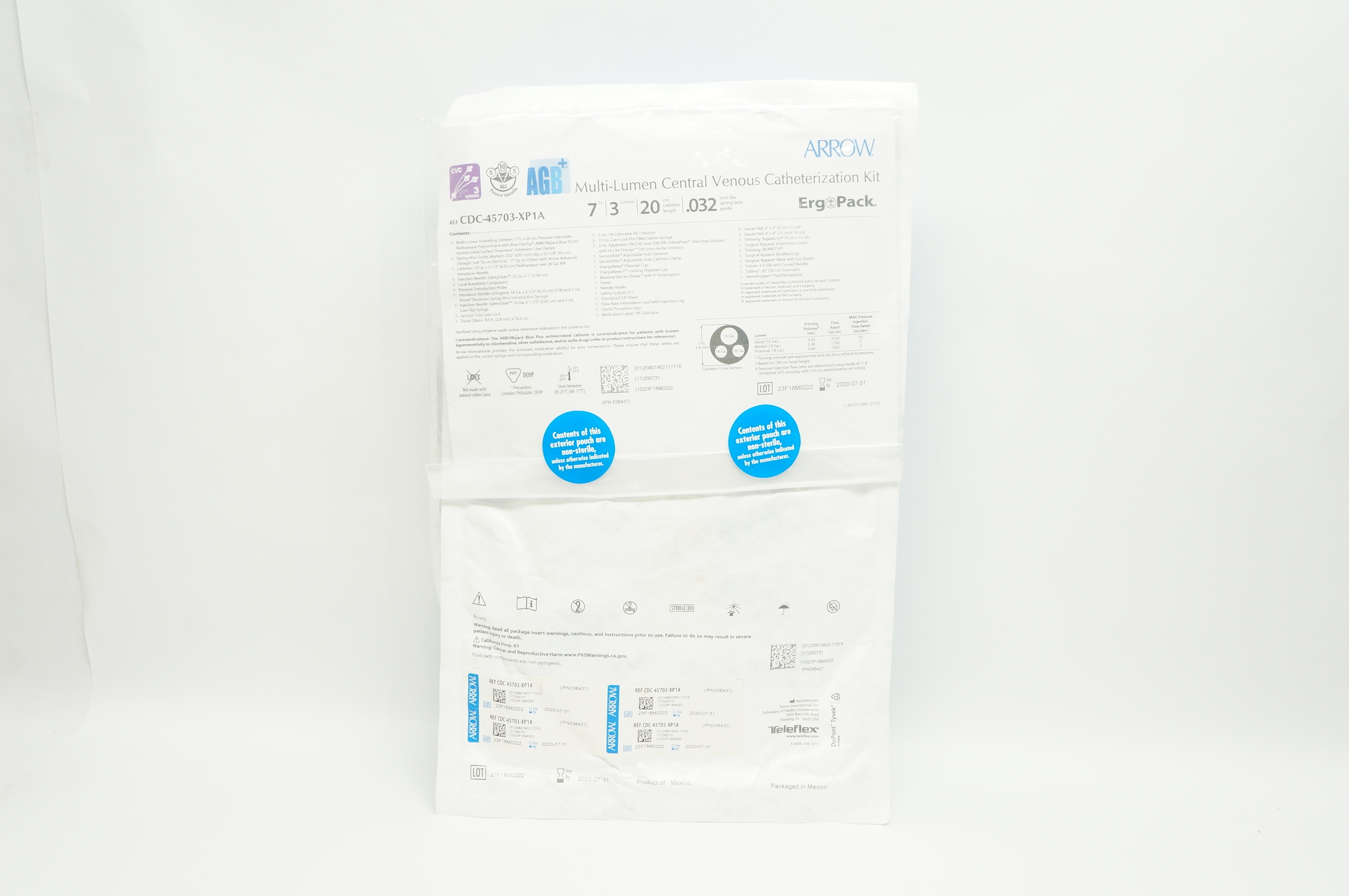 Arrow CDC-45703-XP1A Multi-Lumen Central Venous Catheterization Kit 7Fr. (x)