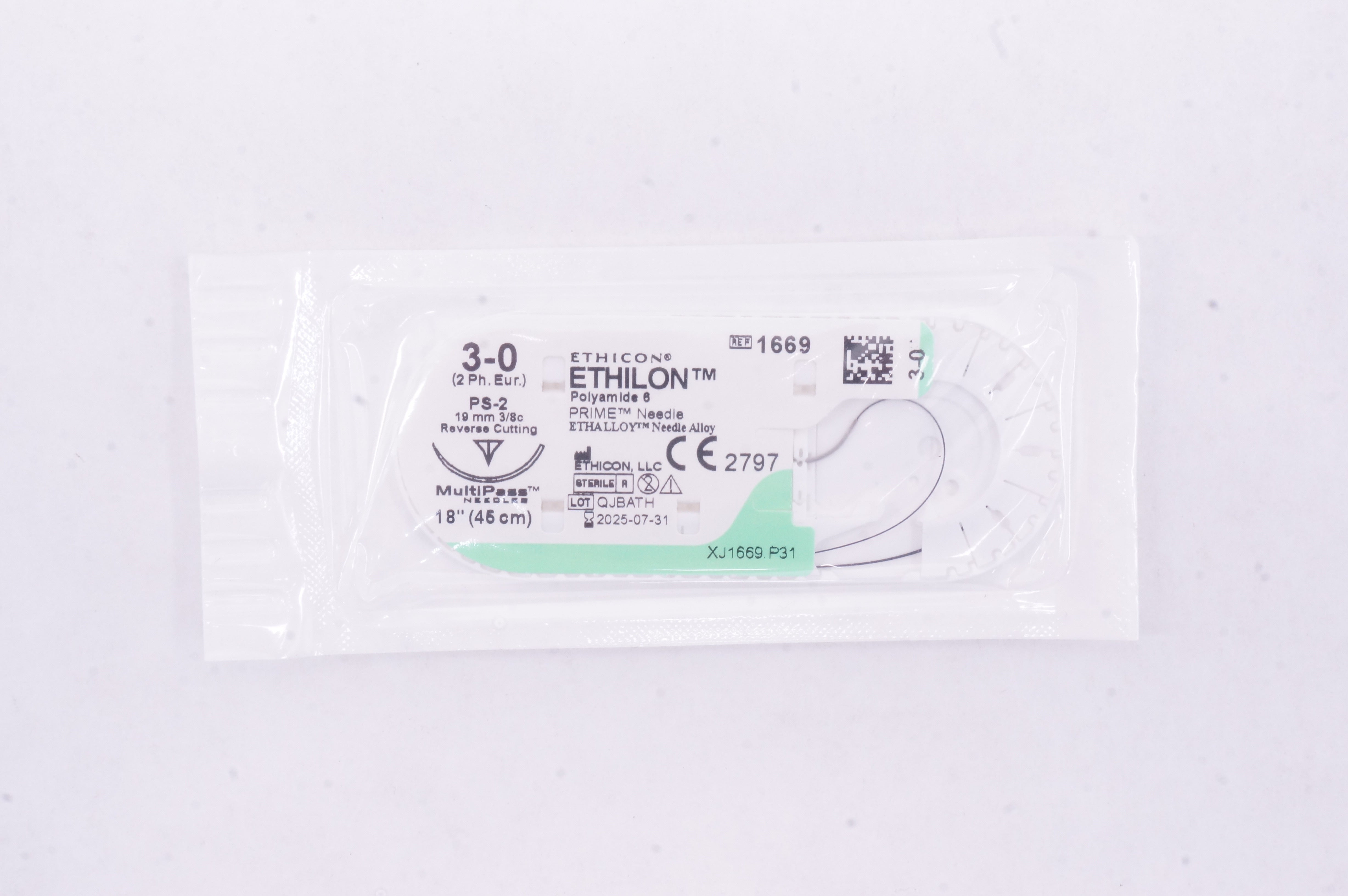 Ethicon 1669 3-0 ETHILON, PS-2, 19mm 3/8c Reverse Cutting, 18inch