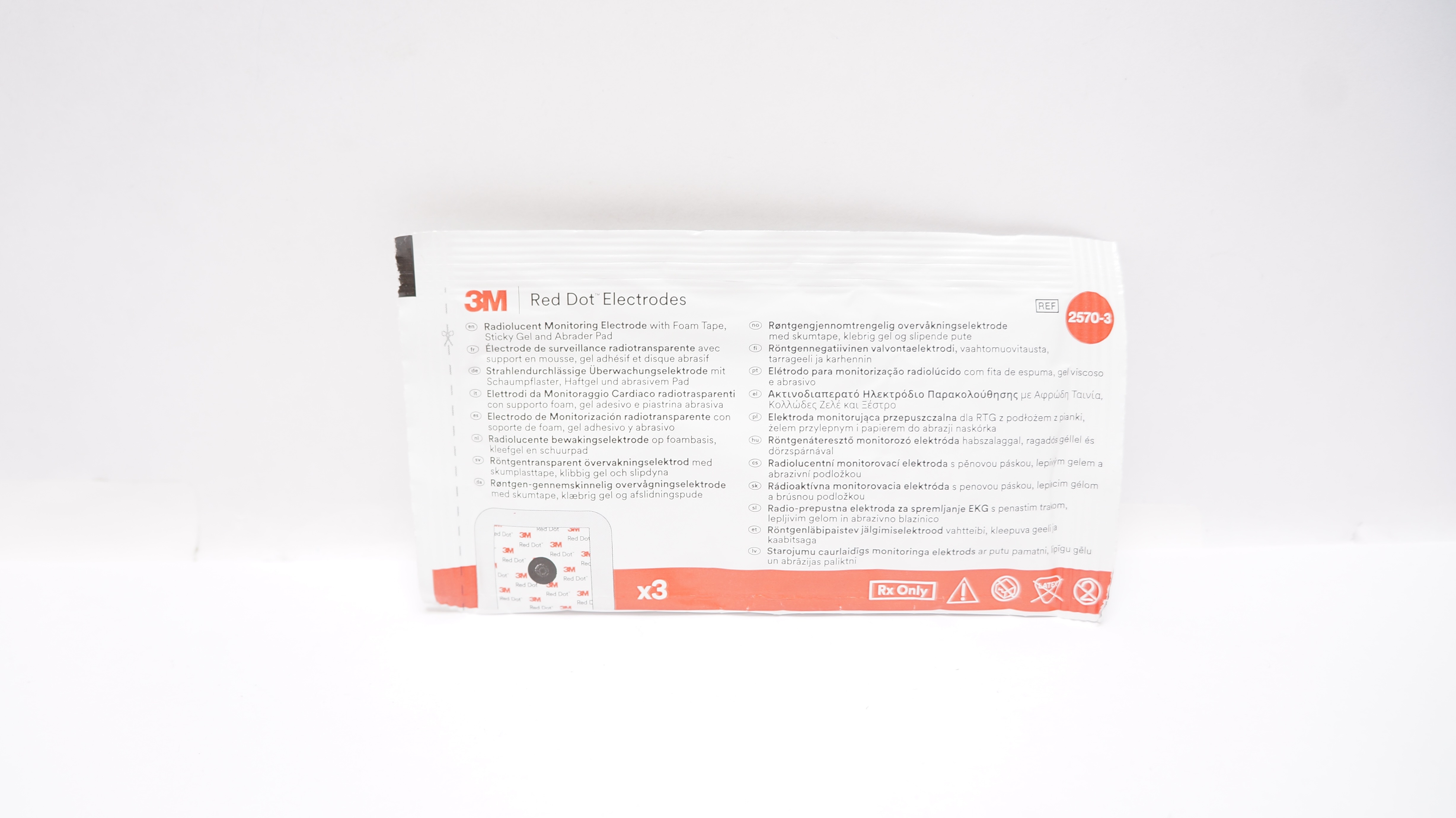 3M 2570-3 Red Dot Radiolucent Monitoring Electrode - Pack of 3 (x)