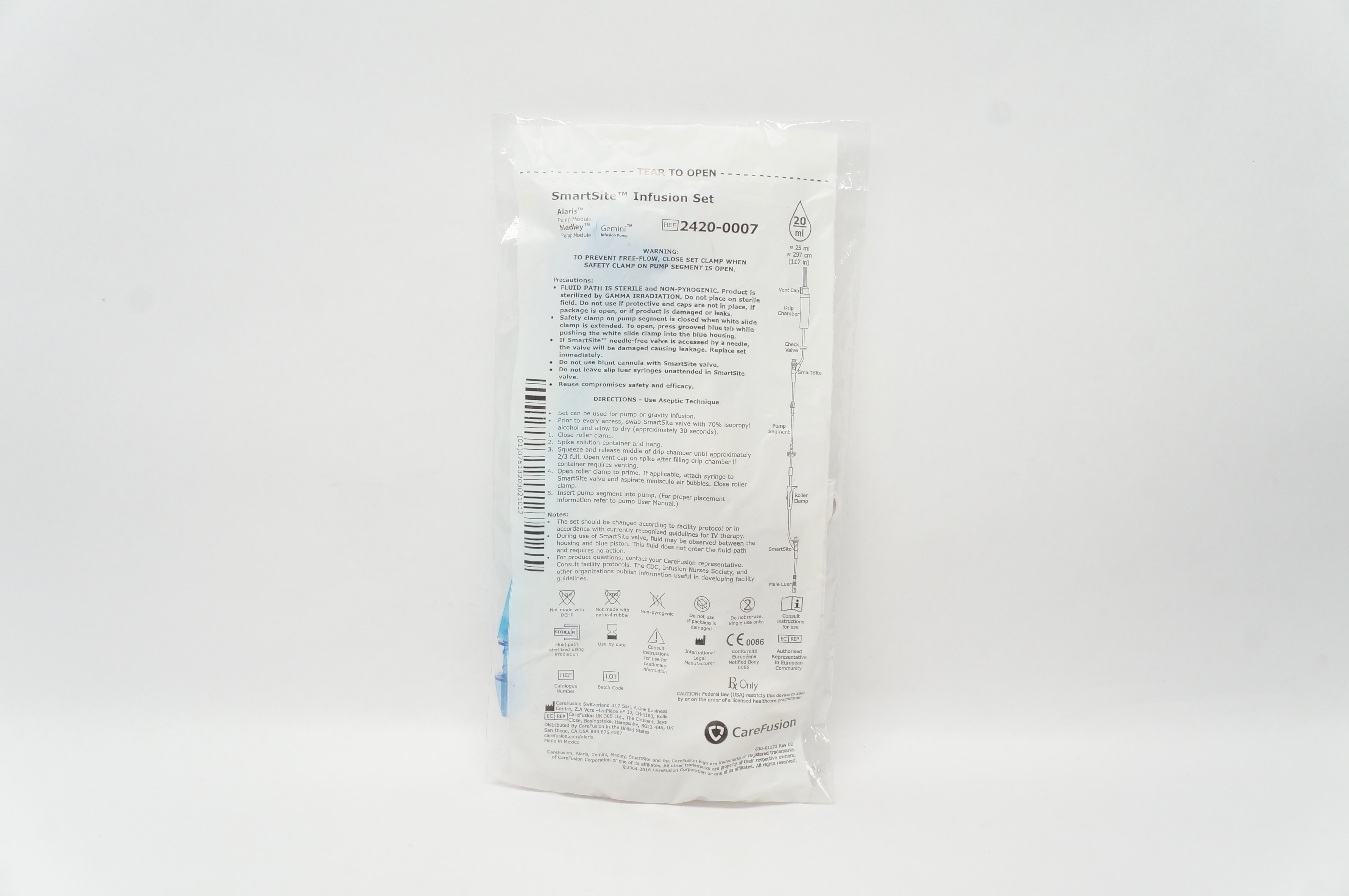 CareFusion 2420-0007 SmartSite Infusion Set 20 Drops, 25ml x 117inch (x)