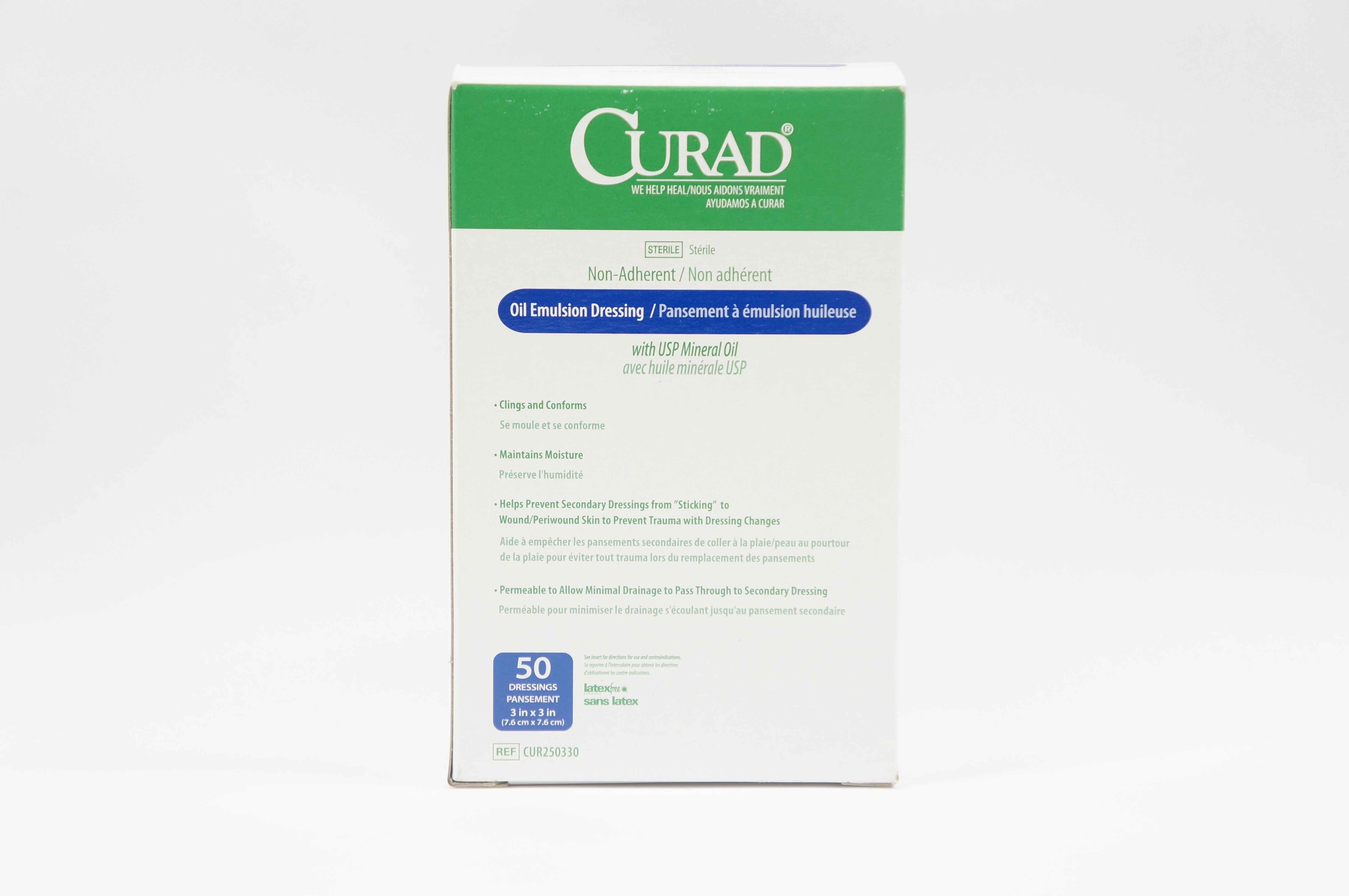 Medline CUR250330 Curad Oil Emulsion Dressing, Sterile, 3in x 3in - Pack of 50
