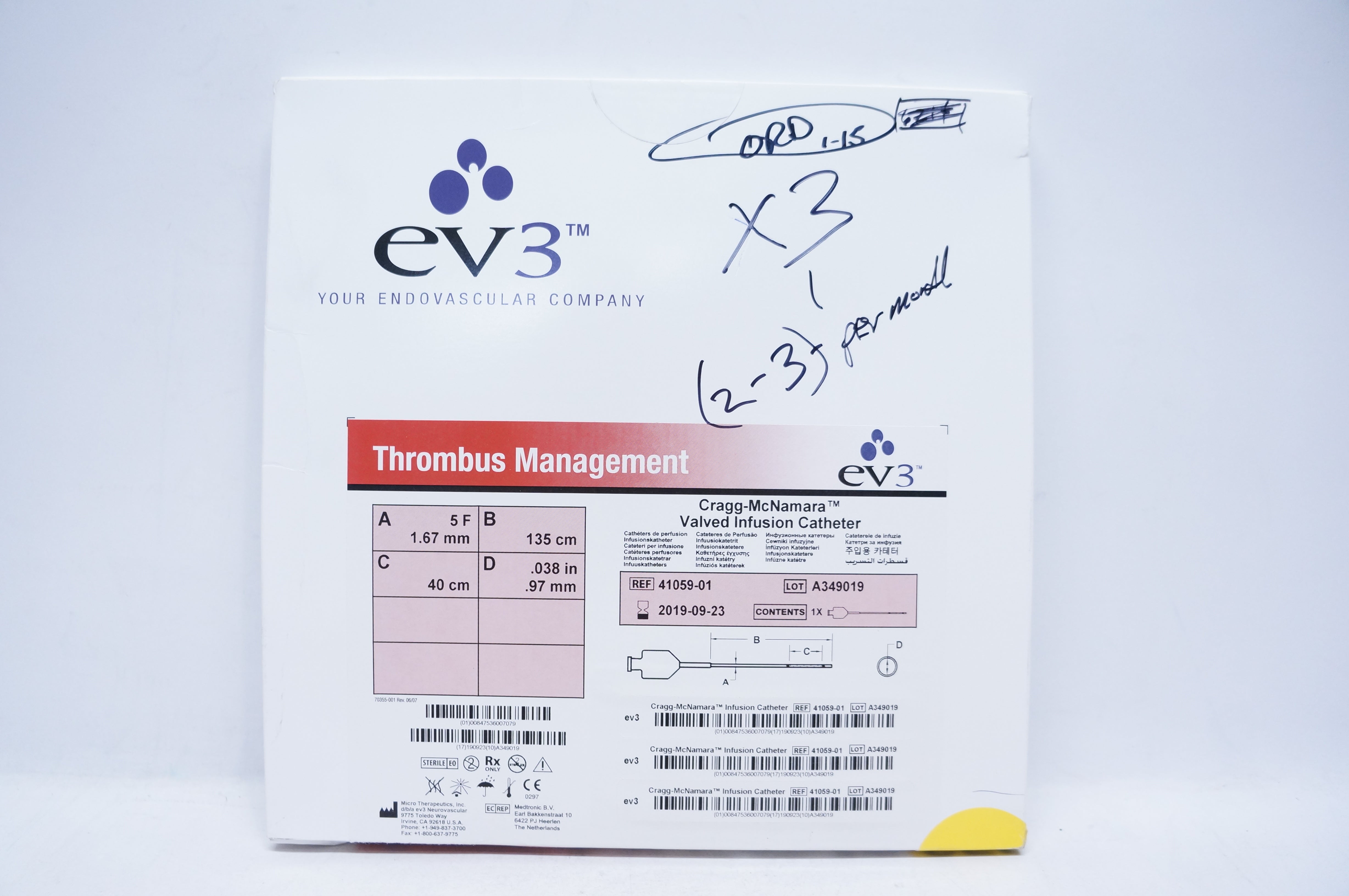 EV3 41059-01 Cragg-McNamara Valved Infusion Cath. 5F x 40cm x 135cm (x)