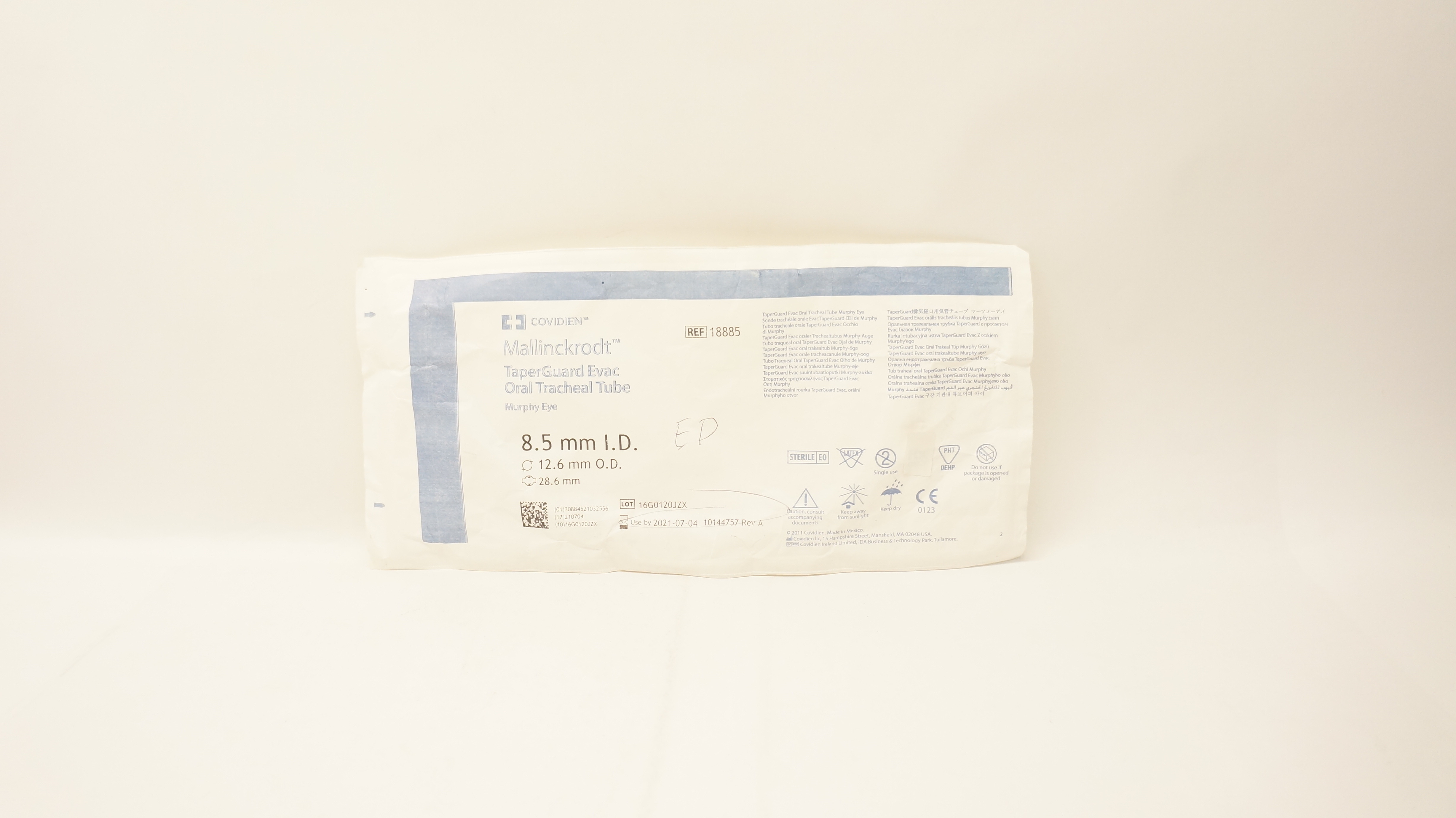 Covidien 18885 Shiley TaperGuard Evac Oral Tracheal Tube 8.5ID x 12.6mm OD (x)