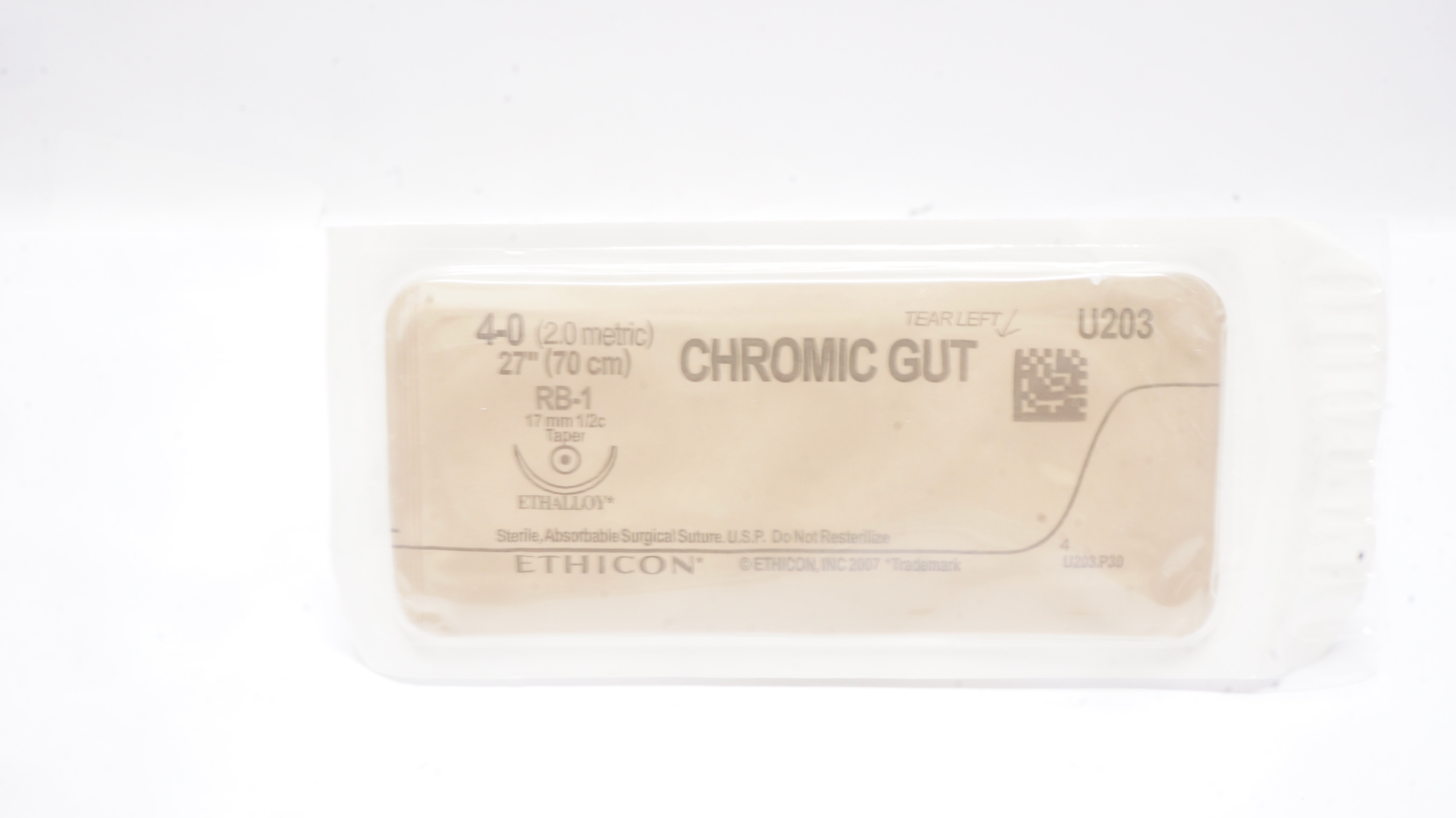 Ethicon U203 4-0 CHROMIC GUT ,RB-1, 17mm 1/2c Taper, 27inch (x)