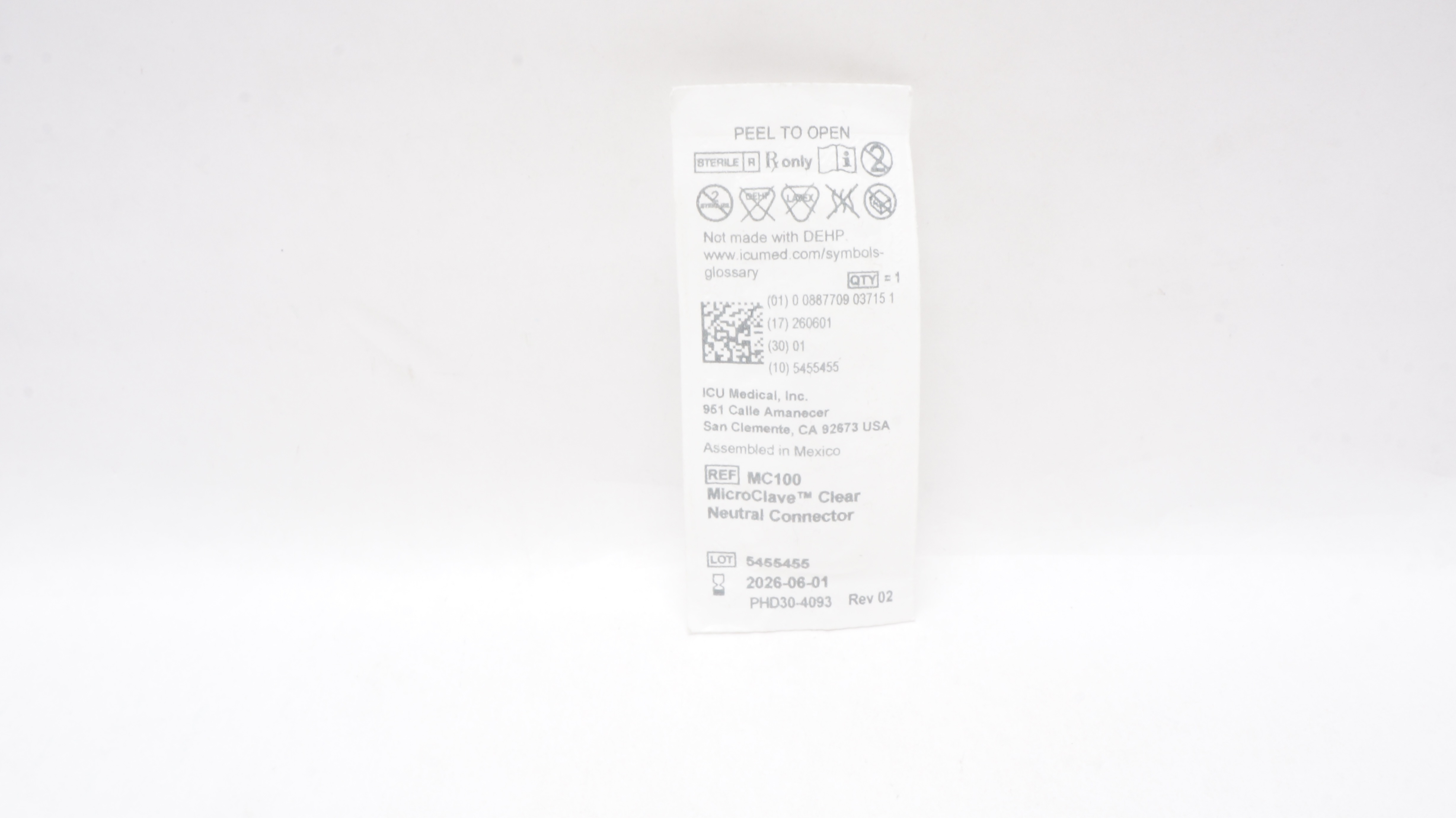 ICU Medical MC100 MicroClave Clear Neutral Connector