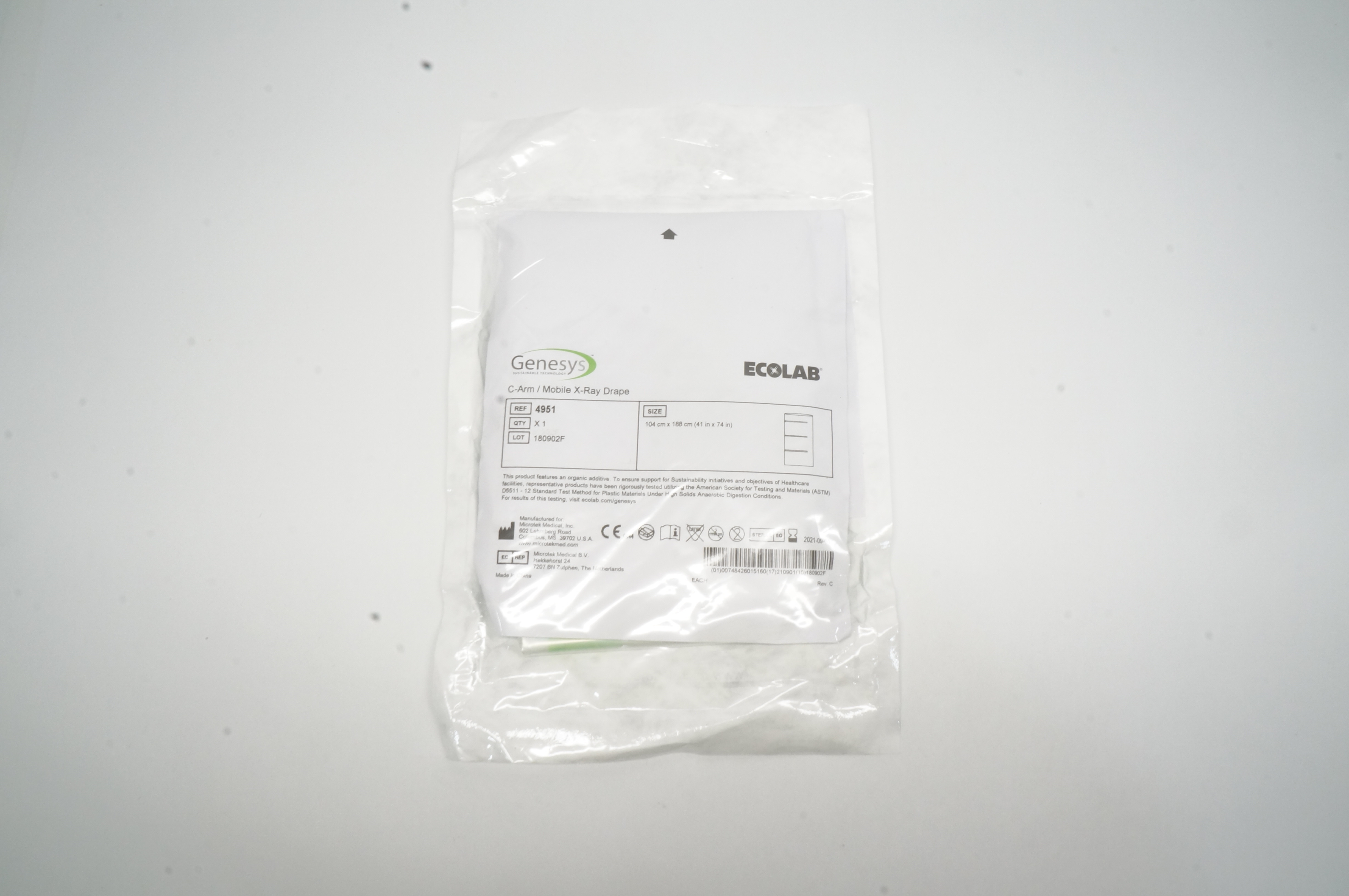 Genesys 4951 Microtek Ecolab C-Arm/Mobile X-Ray Drape 41inch x 74inch