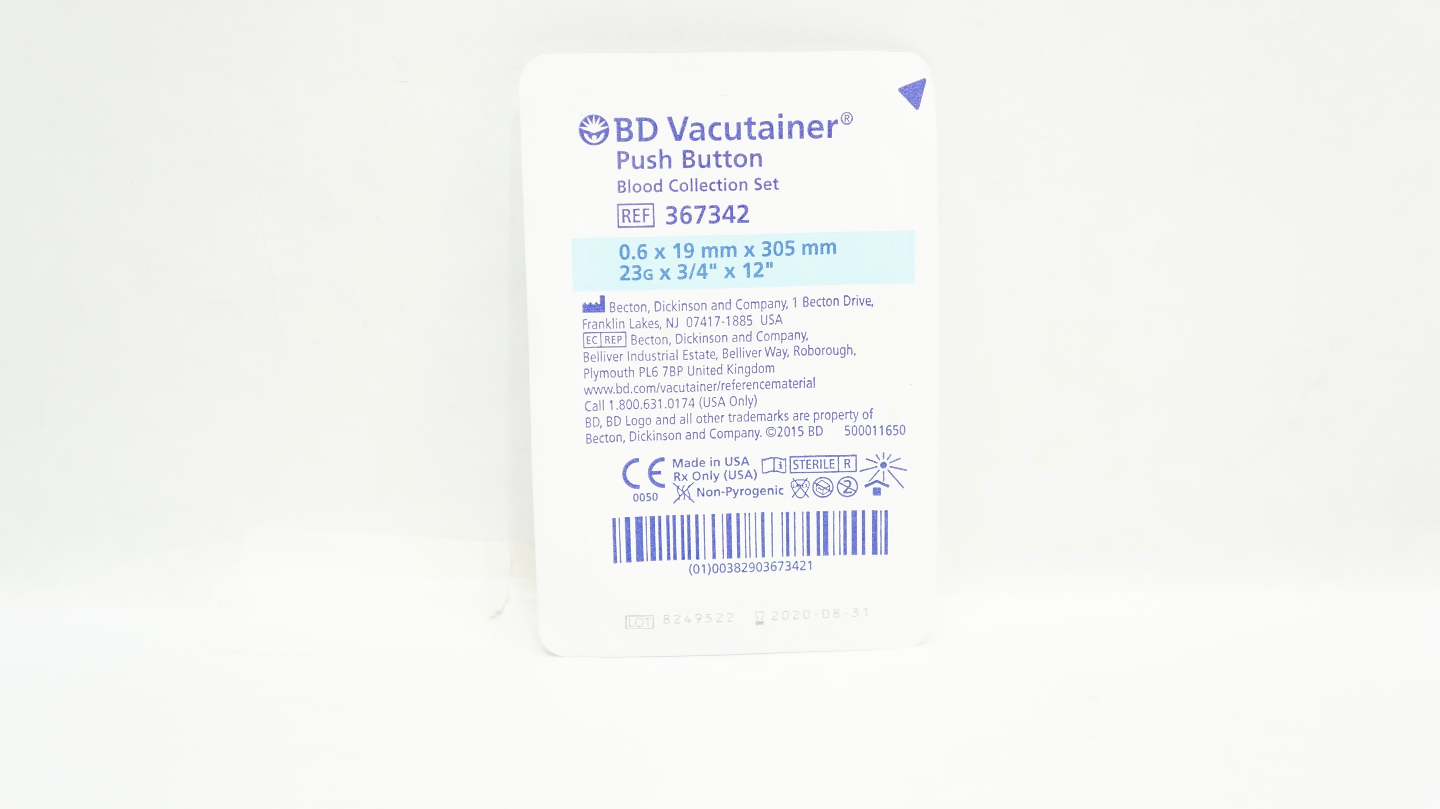 BD 367342 Vacutainer Push Button Blood Collection Set 23G x 3/4 x 12inch (x)