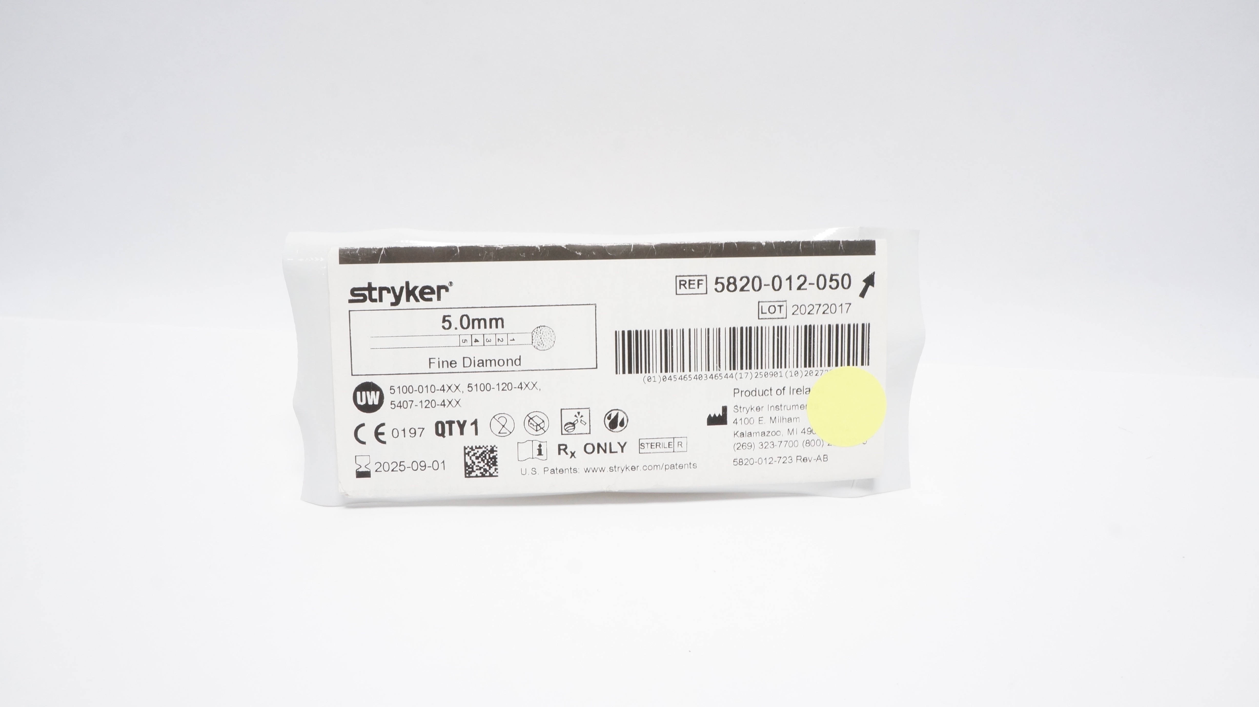Stryker 5820-012-050 Fine Diamond Round Bur 5.0mm (x)