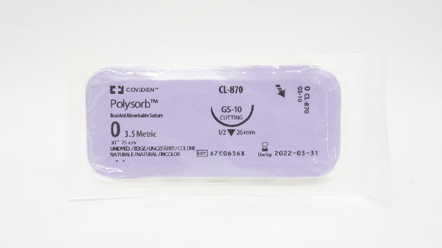 Covidien CL-870 Polysorb Size 0 Braided Absorbable Suture Undyed, GS-10 26 mm(x)