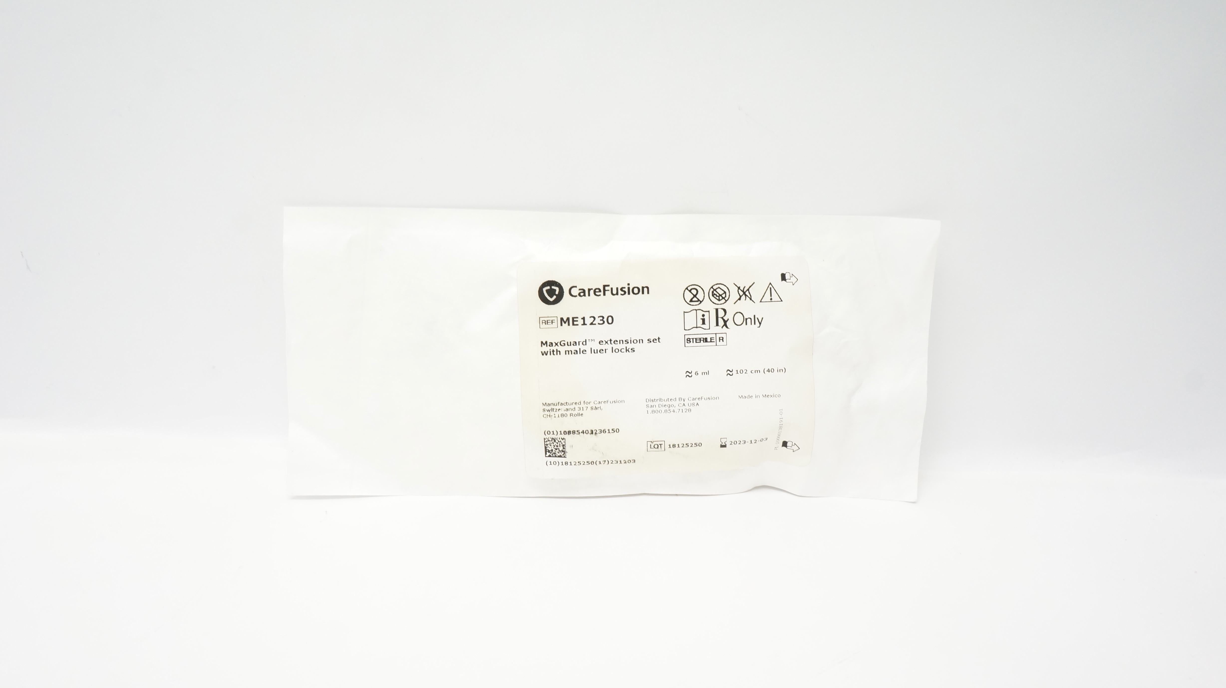 CareFusion ME1230 MaxGuard Extension Set w/Male Luer Lock 6mL, 40inch (x)