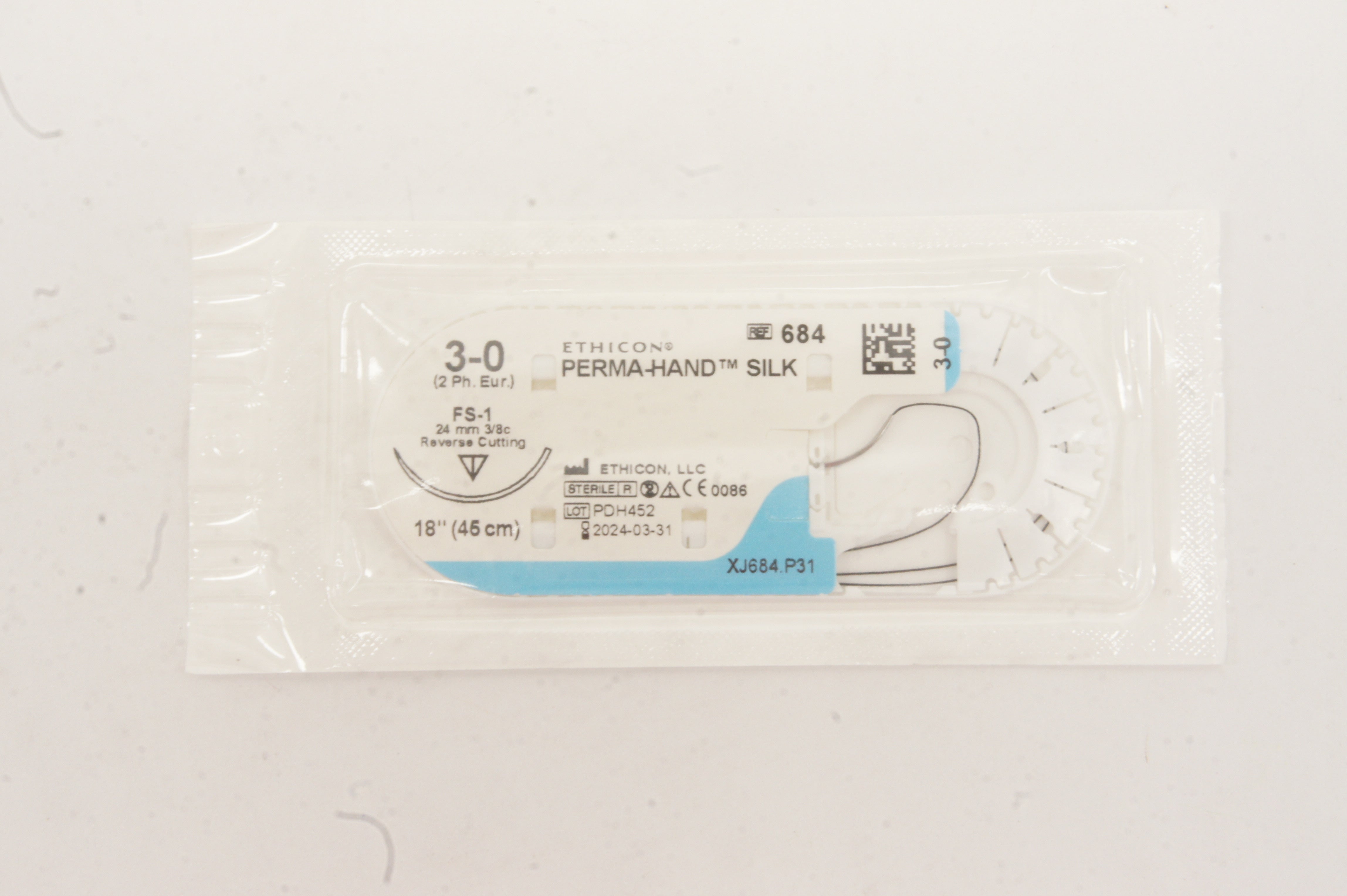 Ethicon 684 3-0 Perma-Hand Silk FS-1 24mm 3/8c Reverse Cutting, 18inch