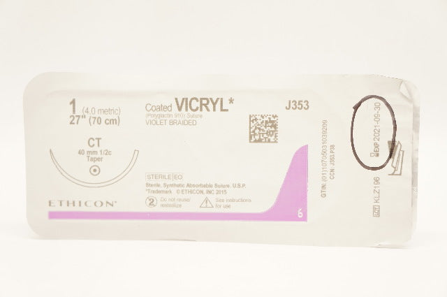 Ethicon J353 1 Coated VICRYL CT 40 mm 1/2c Taper, 27 inch (x)