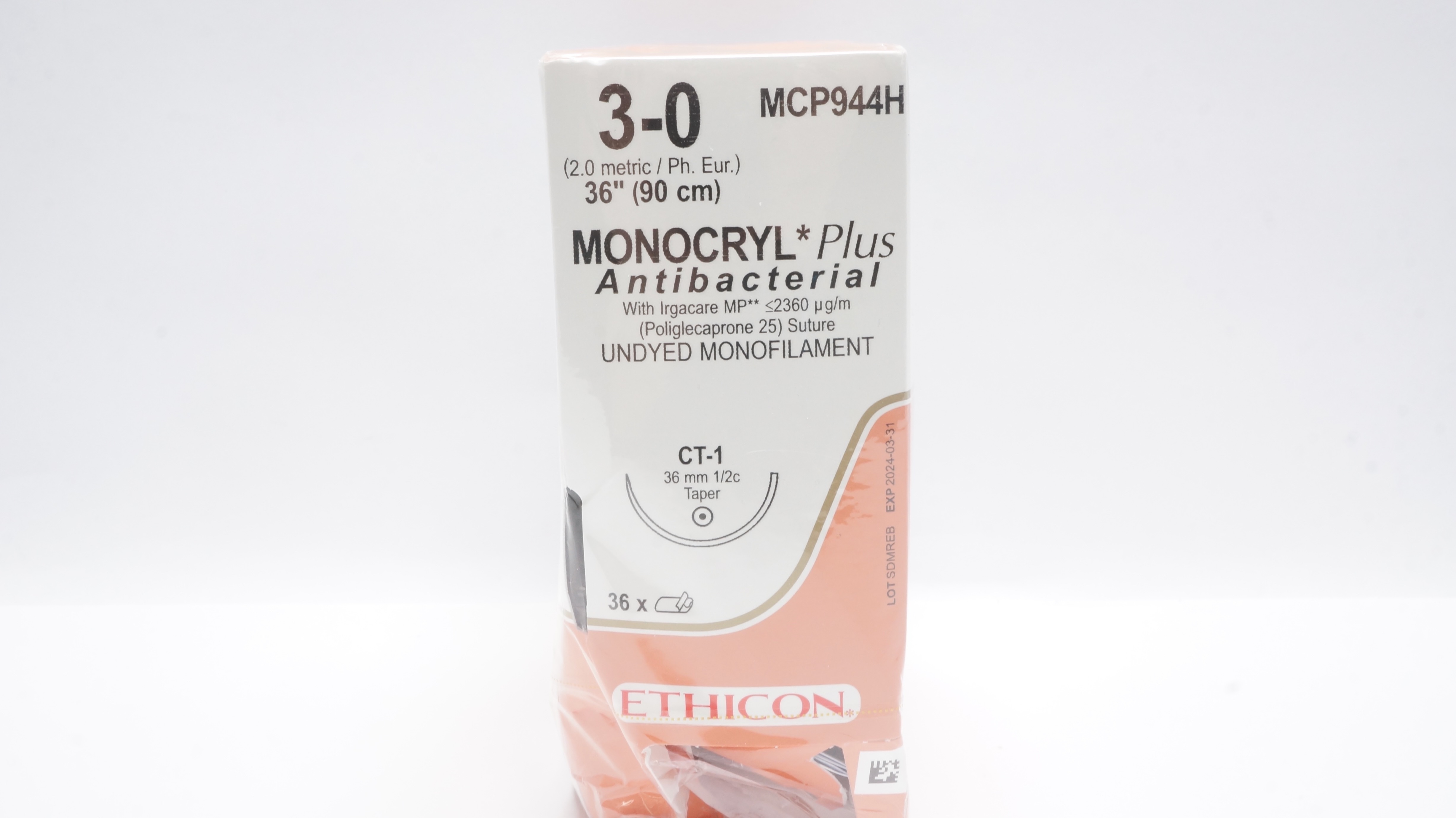 Ethicon MCP944H 3-0 MONOCRYL Plus CT-1 36mm 1/2c Taper 36inch (x) - Box of 36