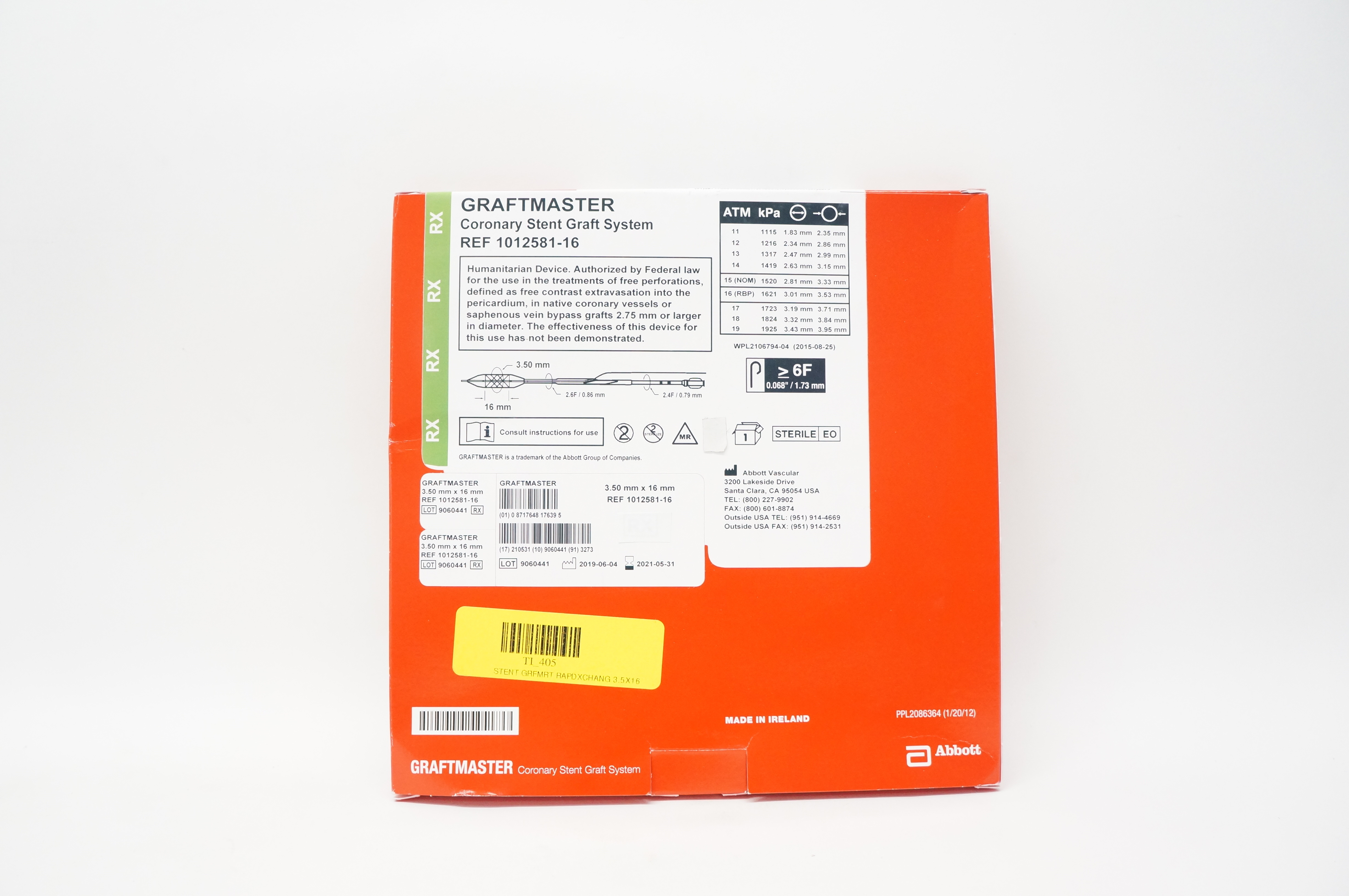 Abbott 1012581-16 Graftmaster RX Coronary Stnt Graft System 3.5 x 16 mm (x)