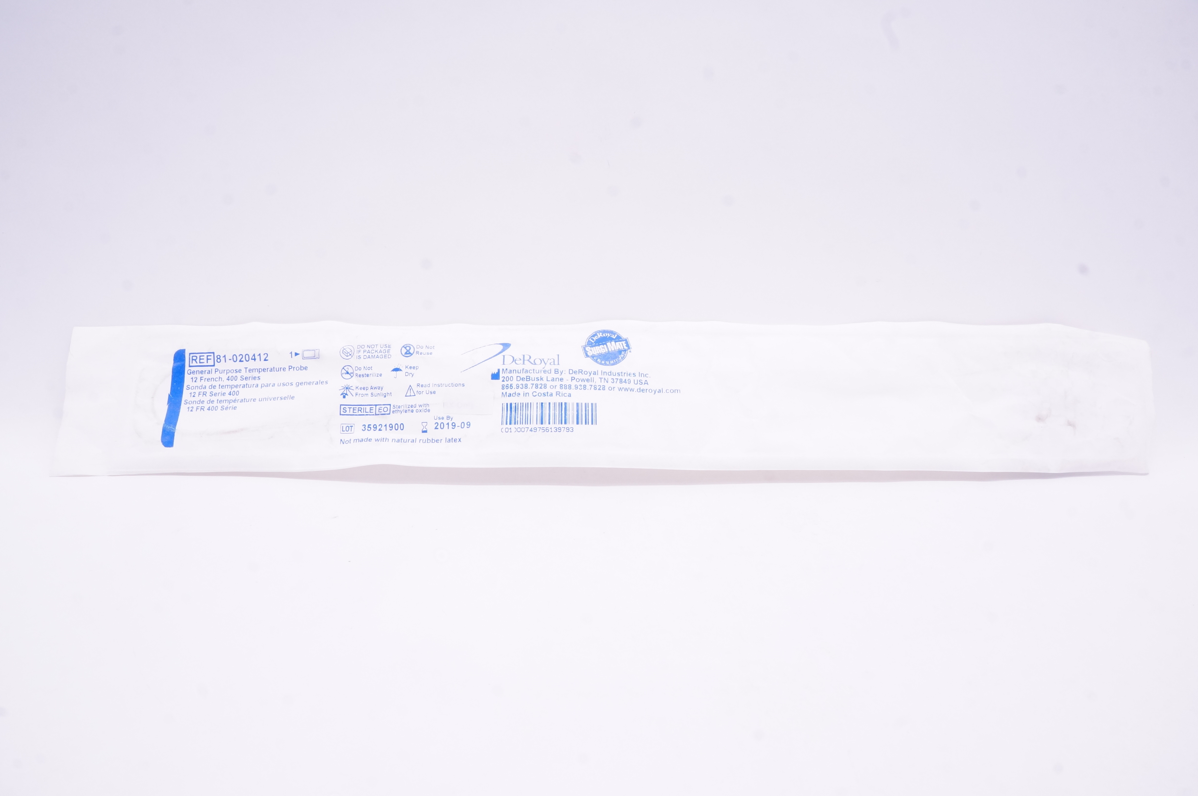 DeRoyal 81-020412 General Purpose Temperature Probe 12Fr. 400 Series (x)