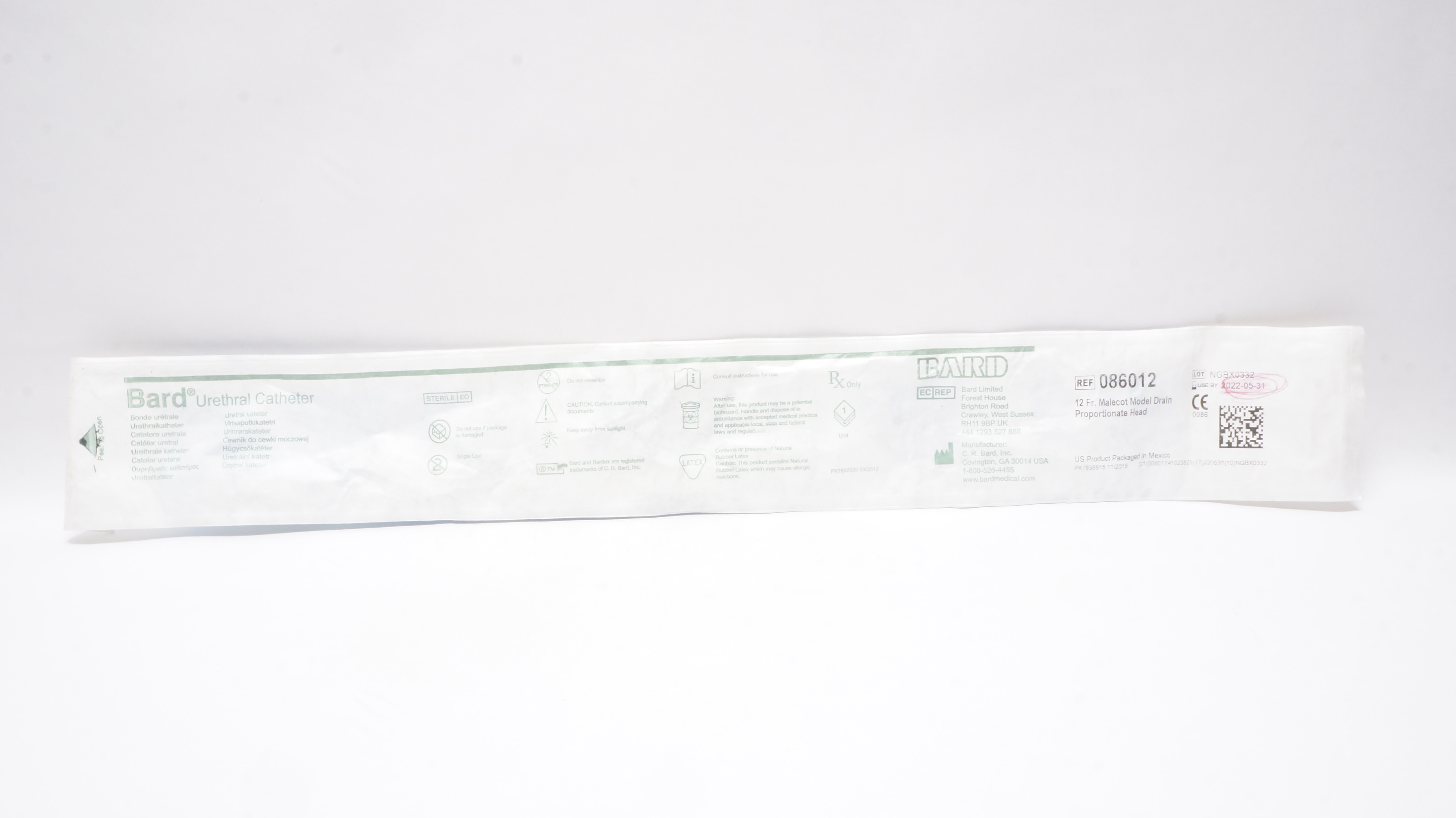 Bard 086012 Urethral Cath. 12Fr Malecot Model Drain Proportionate Head (x)