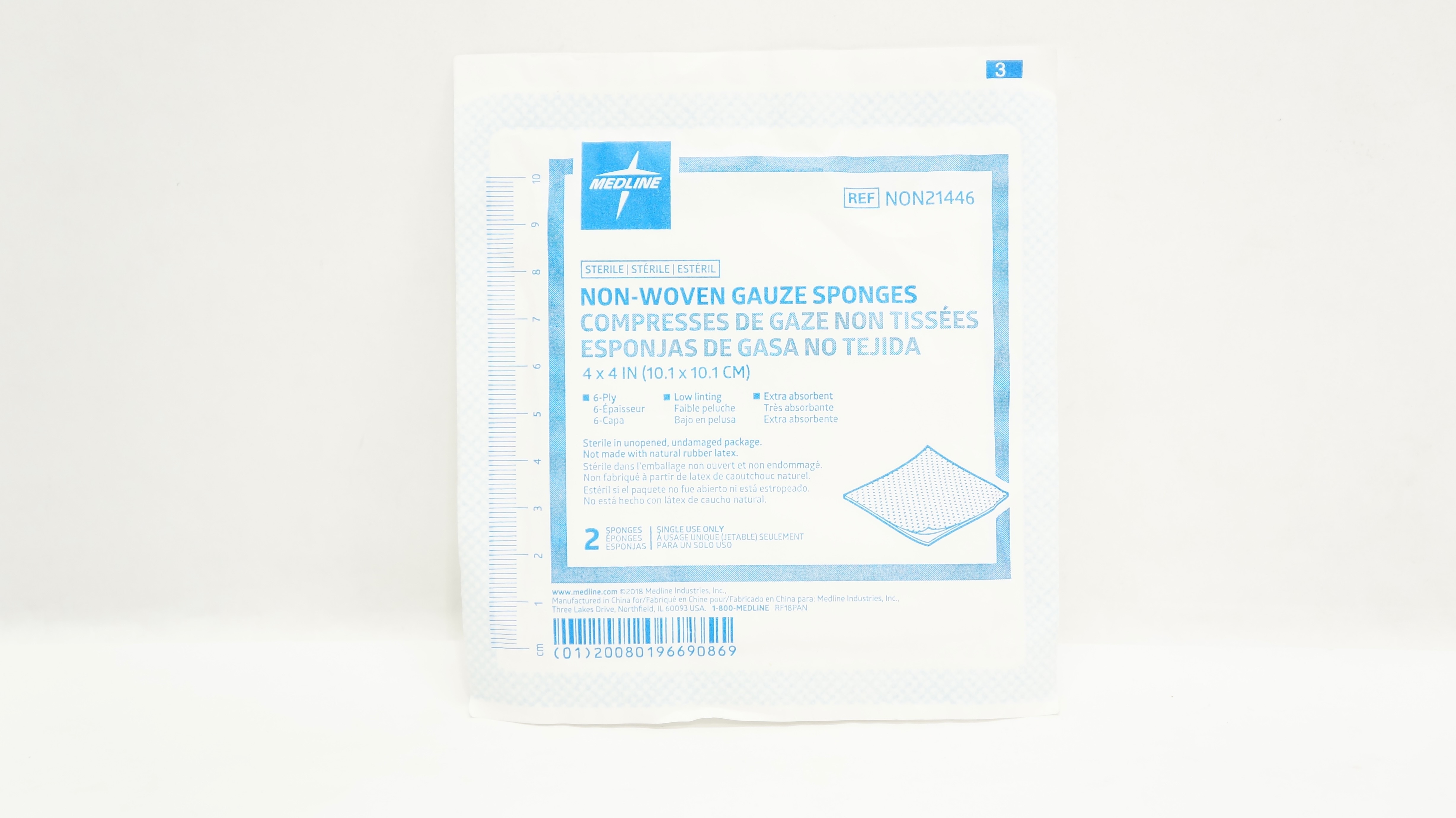 Medline NON21446 Non-Woven Gauze Sponges 6-Ply 4inch x 4inch - Pack of 2