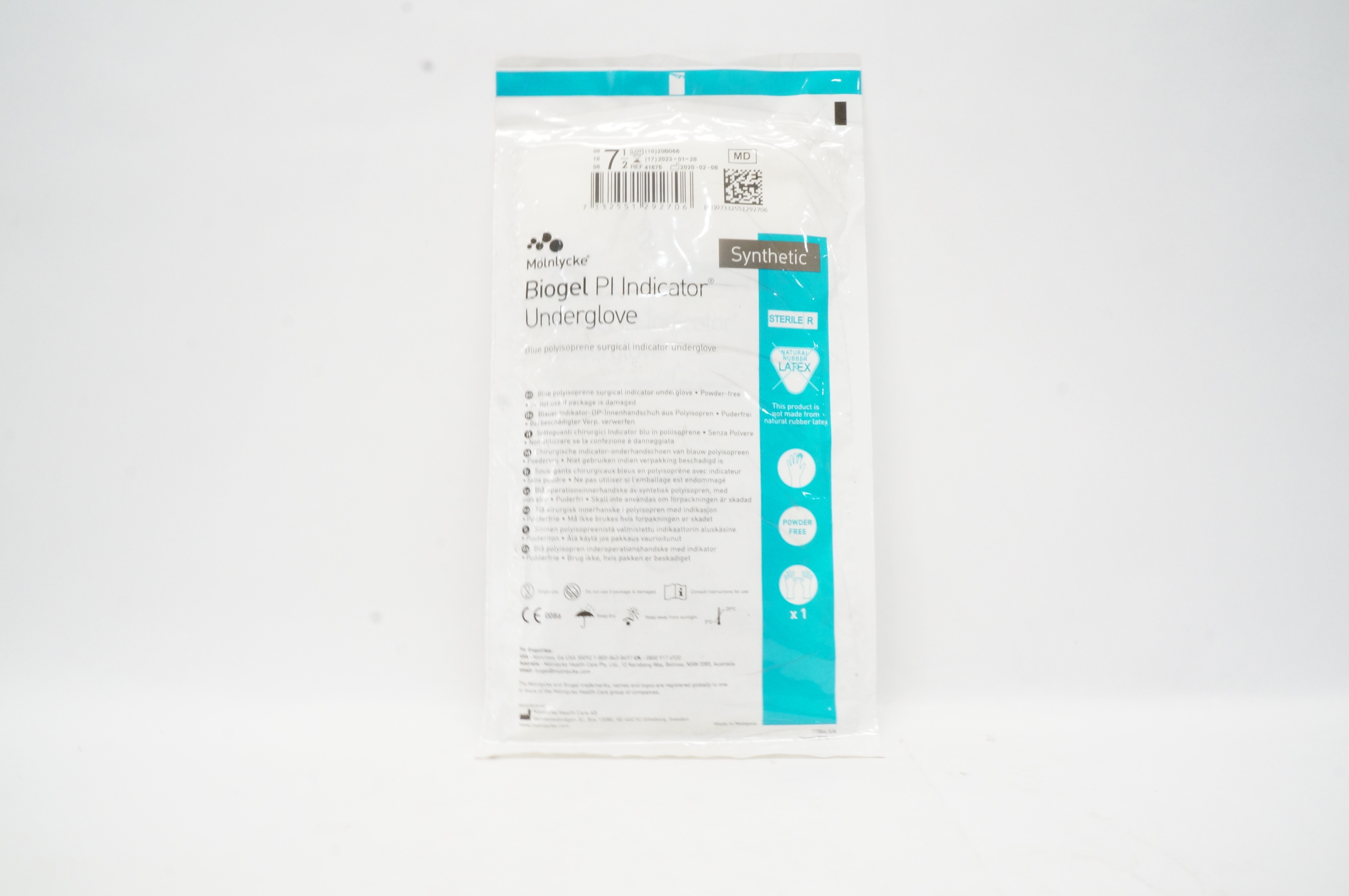 Molnlycke Healthcare 41675 Biogel PI Indicator Underglove, Size 7 1/2
