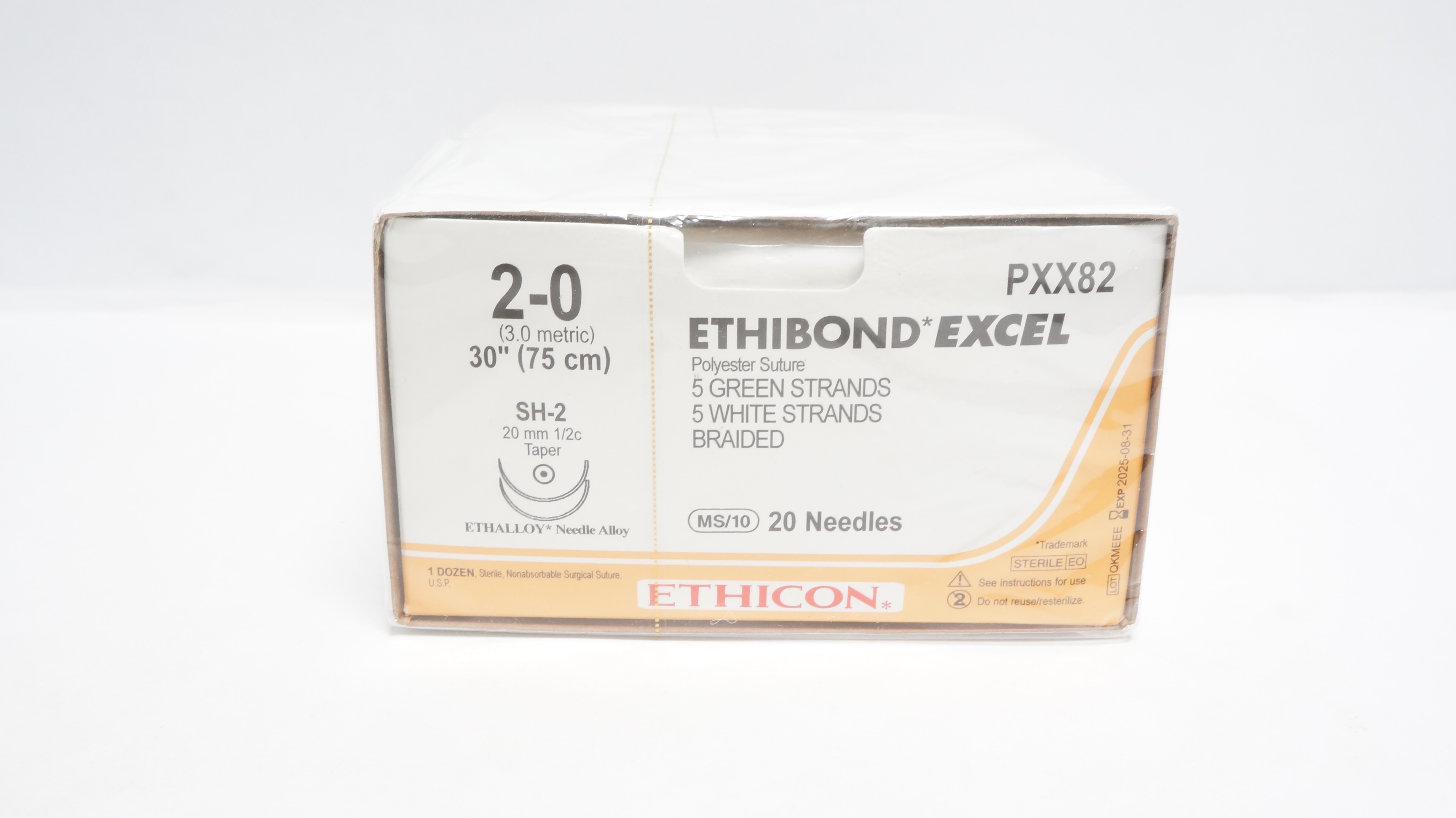 Ethicon PXX82 2-0 ETHIBOND EXCEL, SH-2, 20mm 1/2c Taper, 30inch (x) - Box of 12