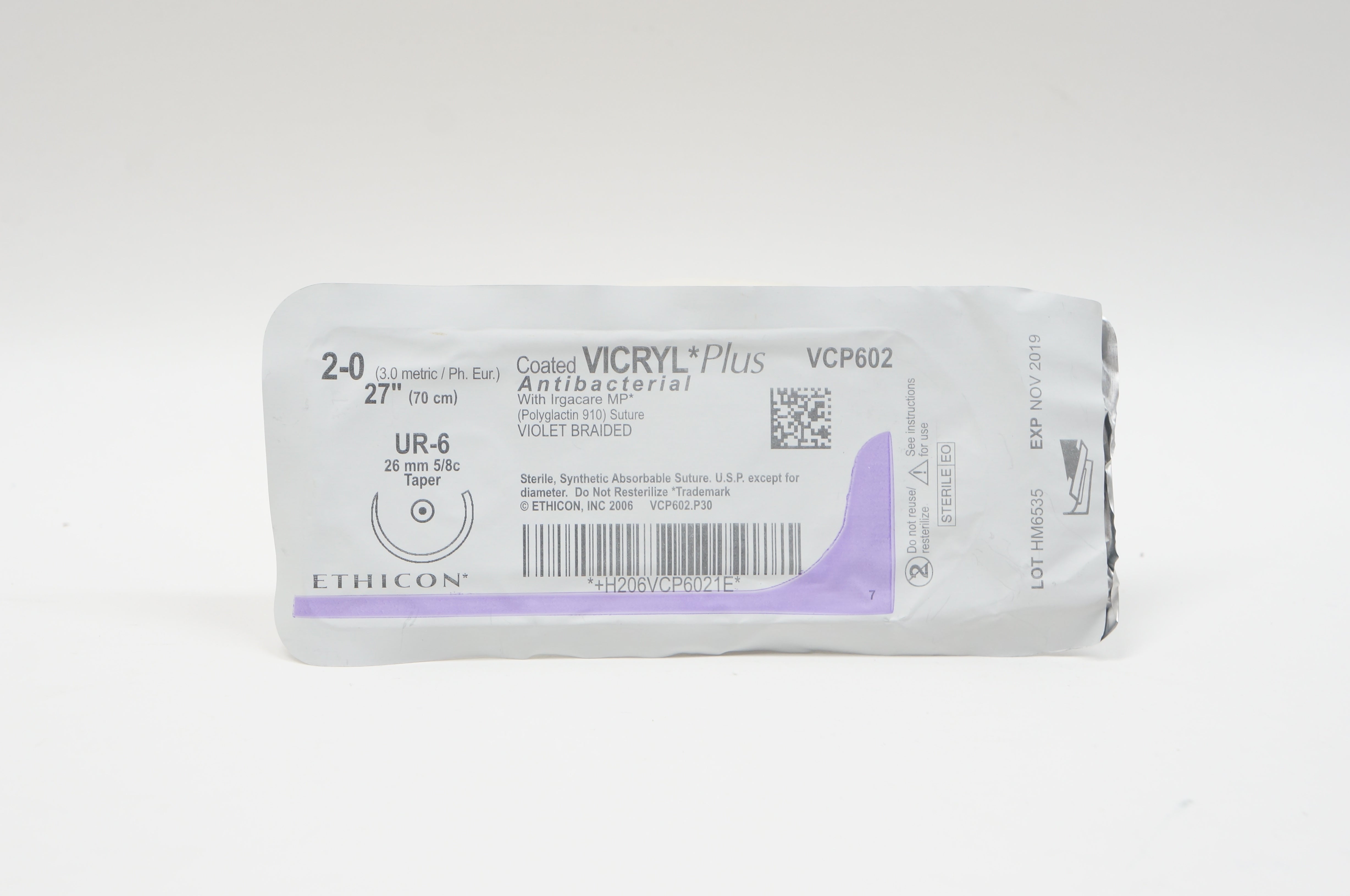 Ethicon VCP602 2-0 VICRYL Plus, UR-6, 26mm 5/8c Taper, 27inch (x)