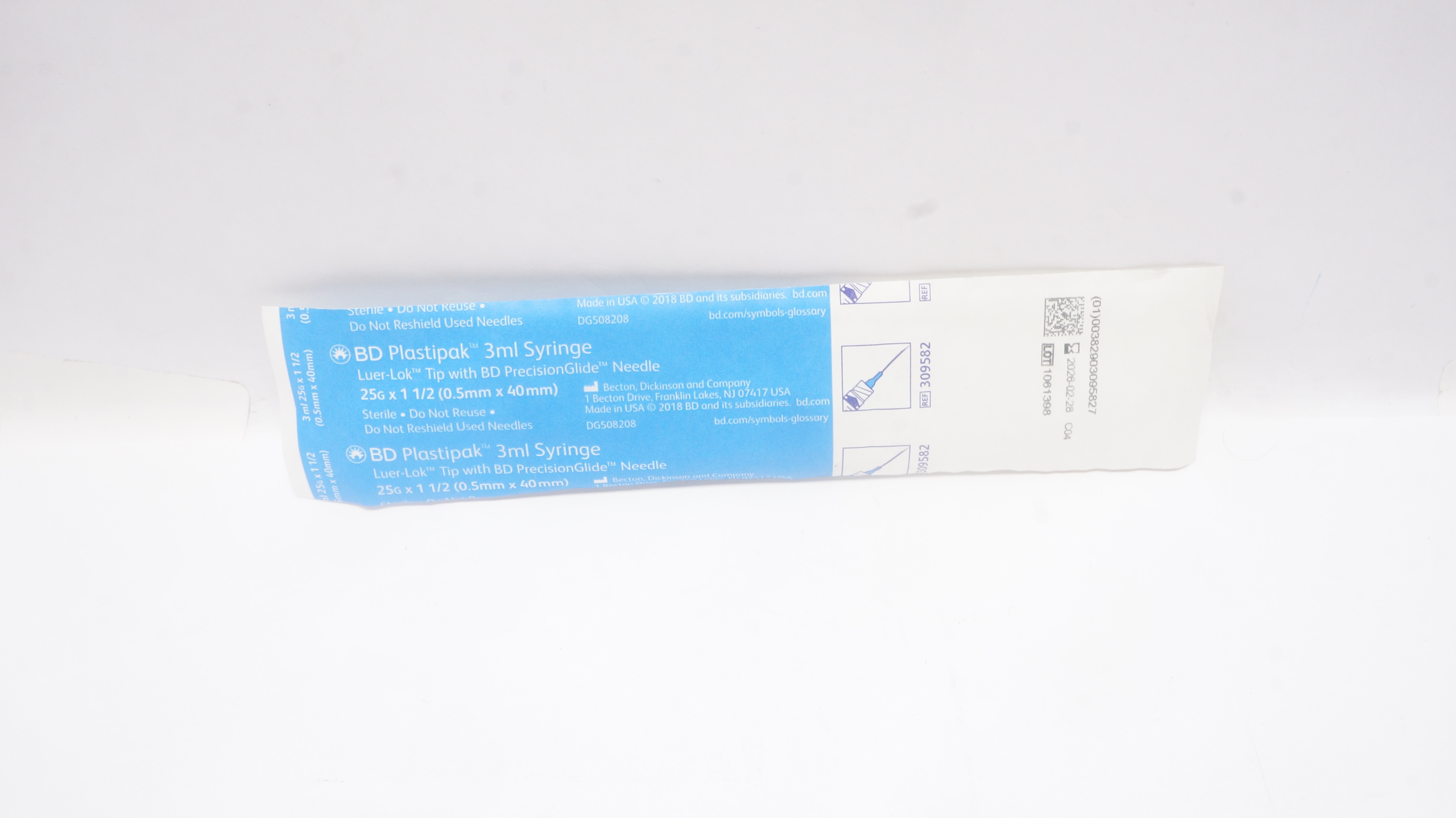 BD 309582 Luer-Lok Syringe 3mL w/PrecisionGlide Ndle 25 G x 1-1/2In