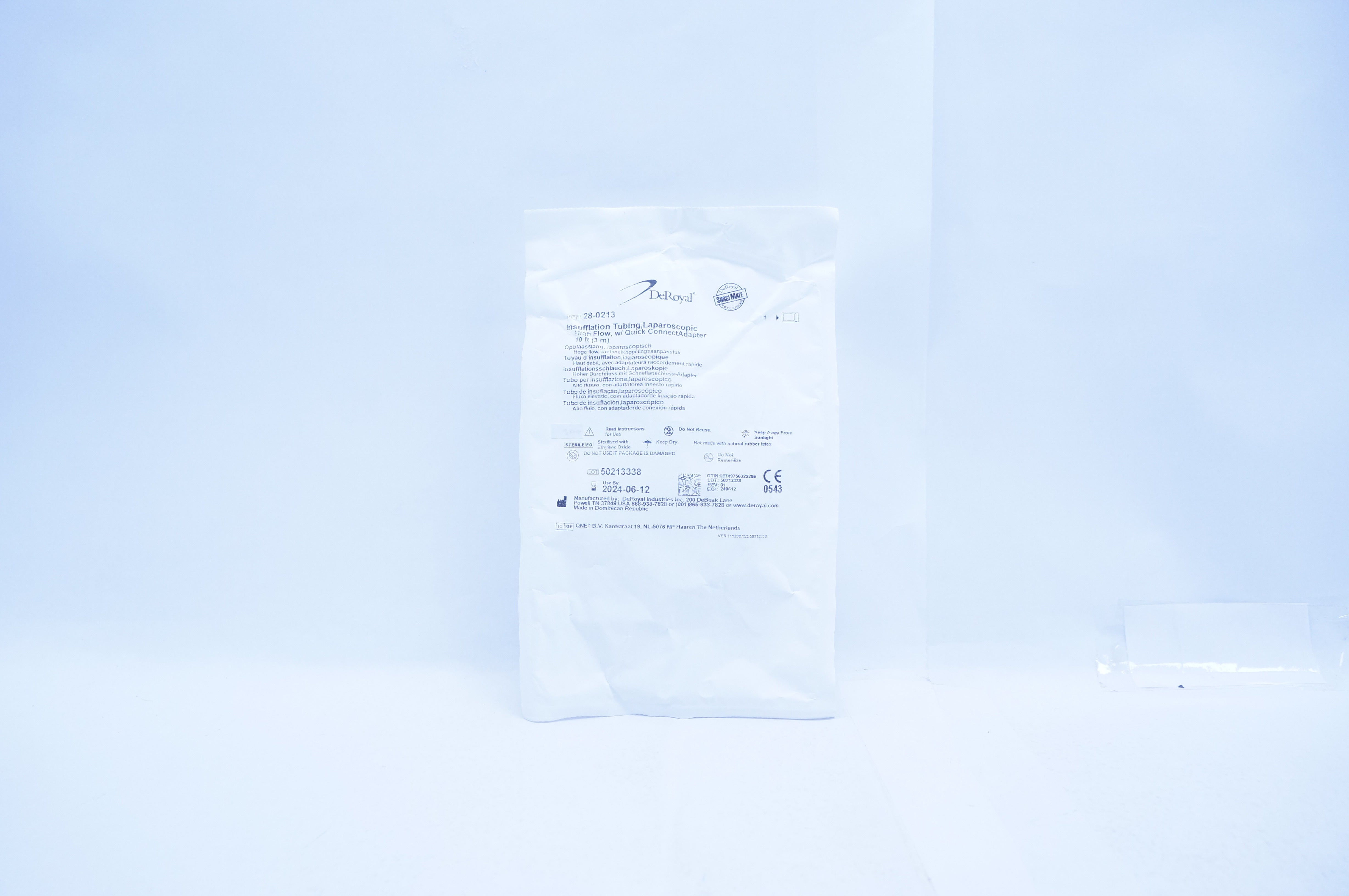 DeRoyal 28-0213 Insufflation Tubing Laparoscopic High Flow, 10Ft