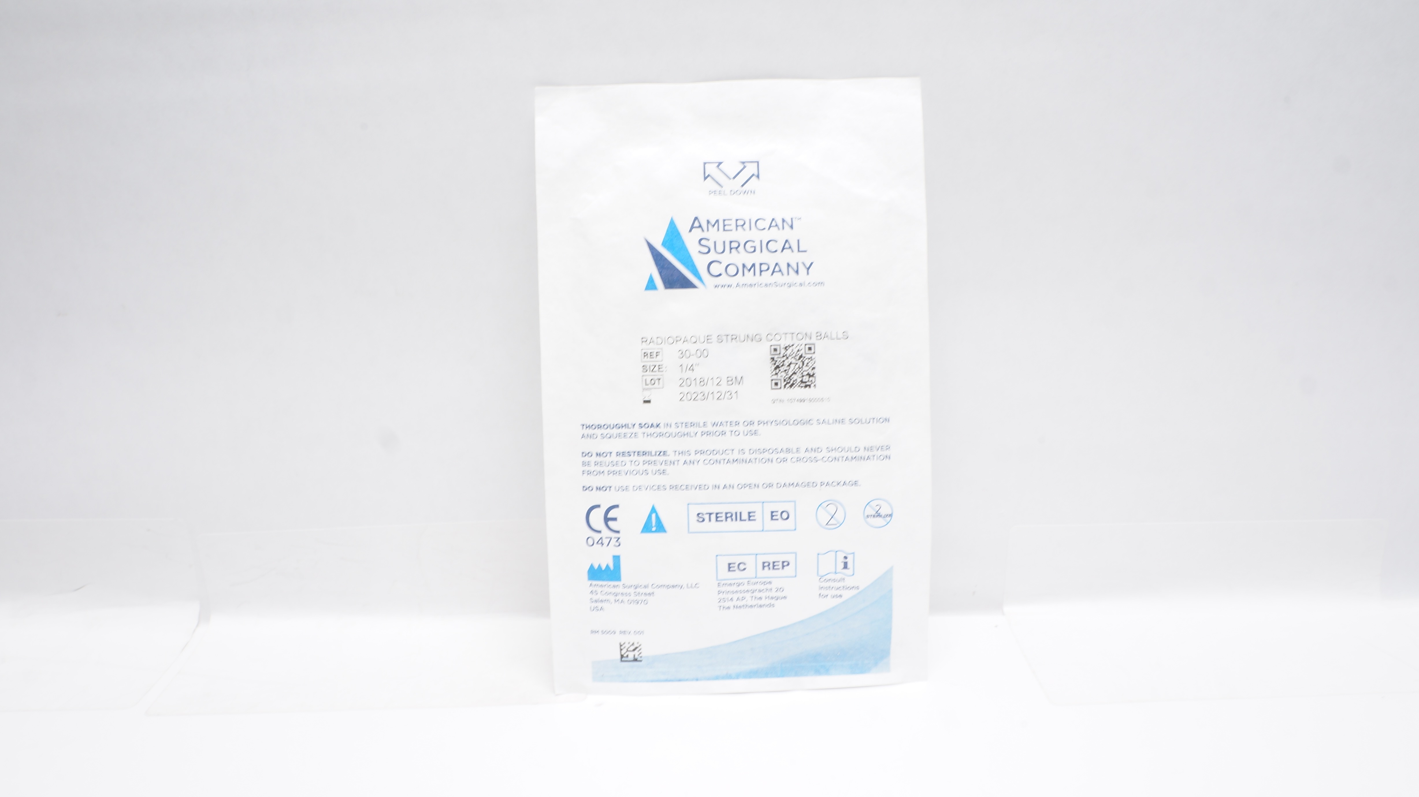 American Surgical 30-00 Radiopaque Strung Cotton Balls 1/4Inch (x) - Pack of 5