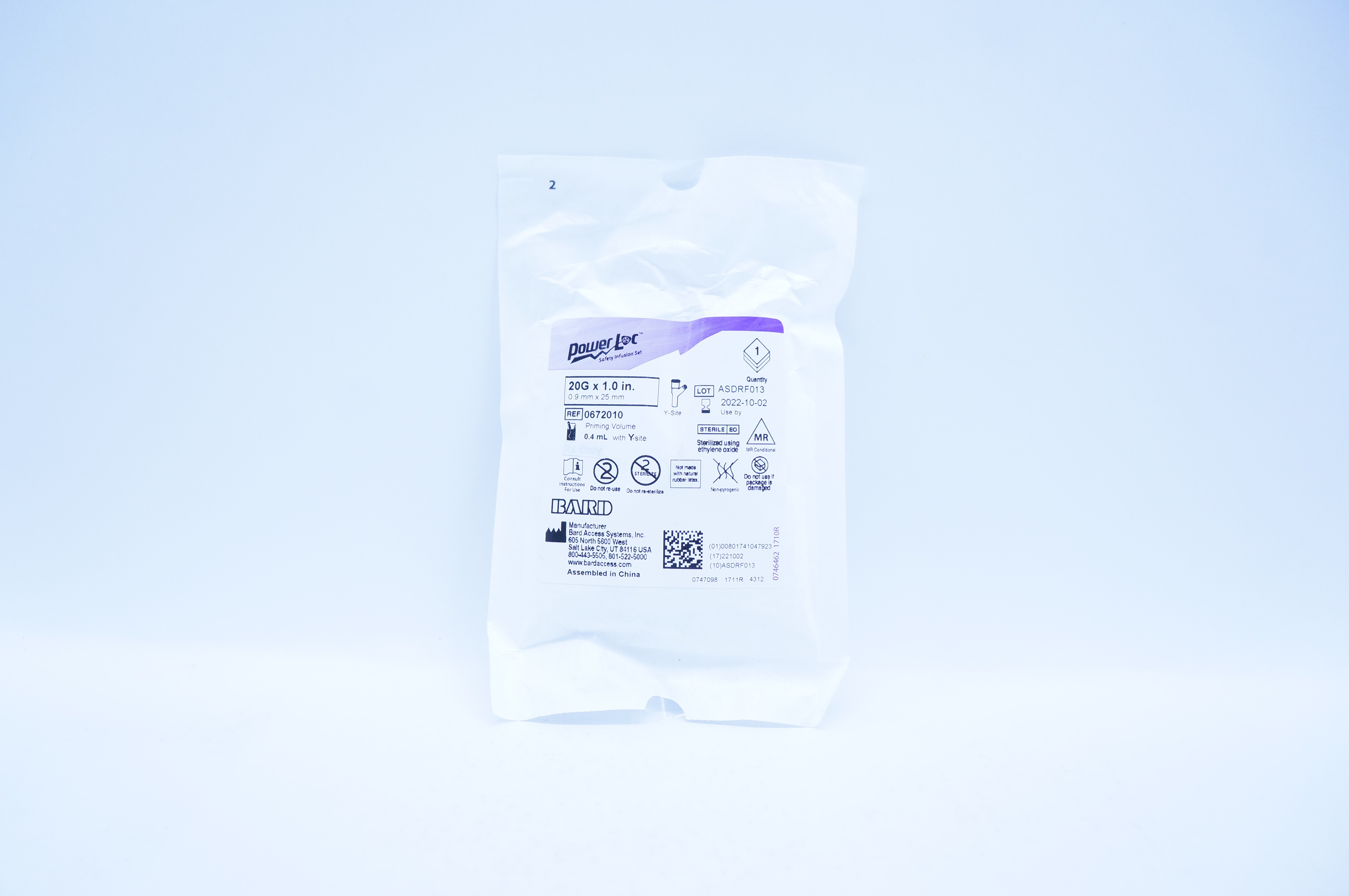 Bard 0672010 Power Loc Safety Infusion Set 20G x 1inch