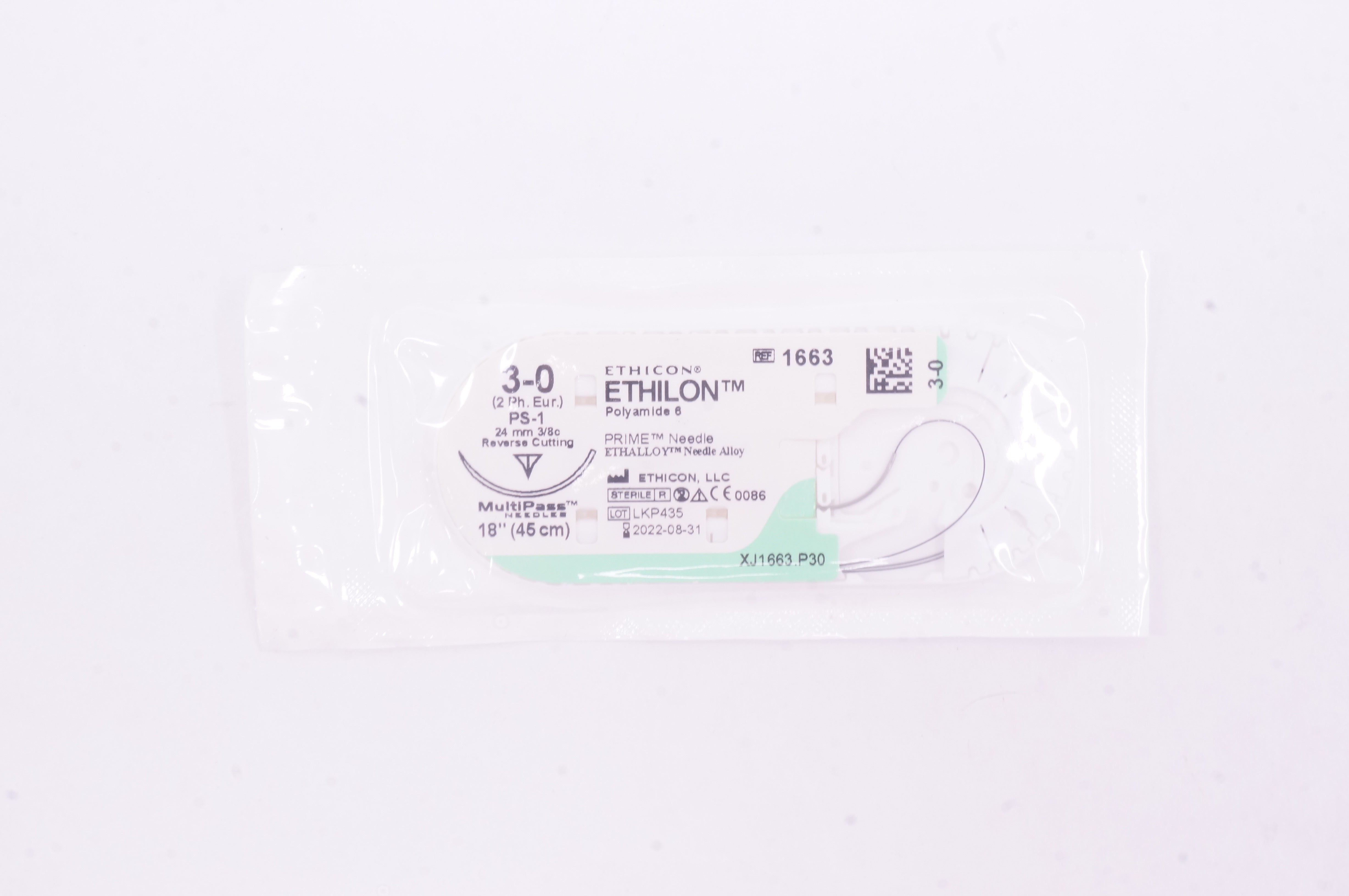 Ethicon 1663 3-0 Ethilon Stre PS-1 24mm 3/8c Reverse Cutting 18inch (x)
