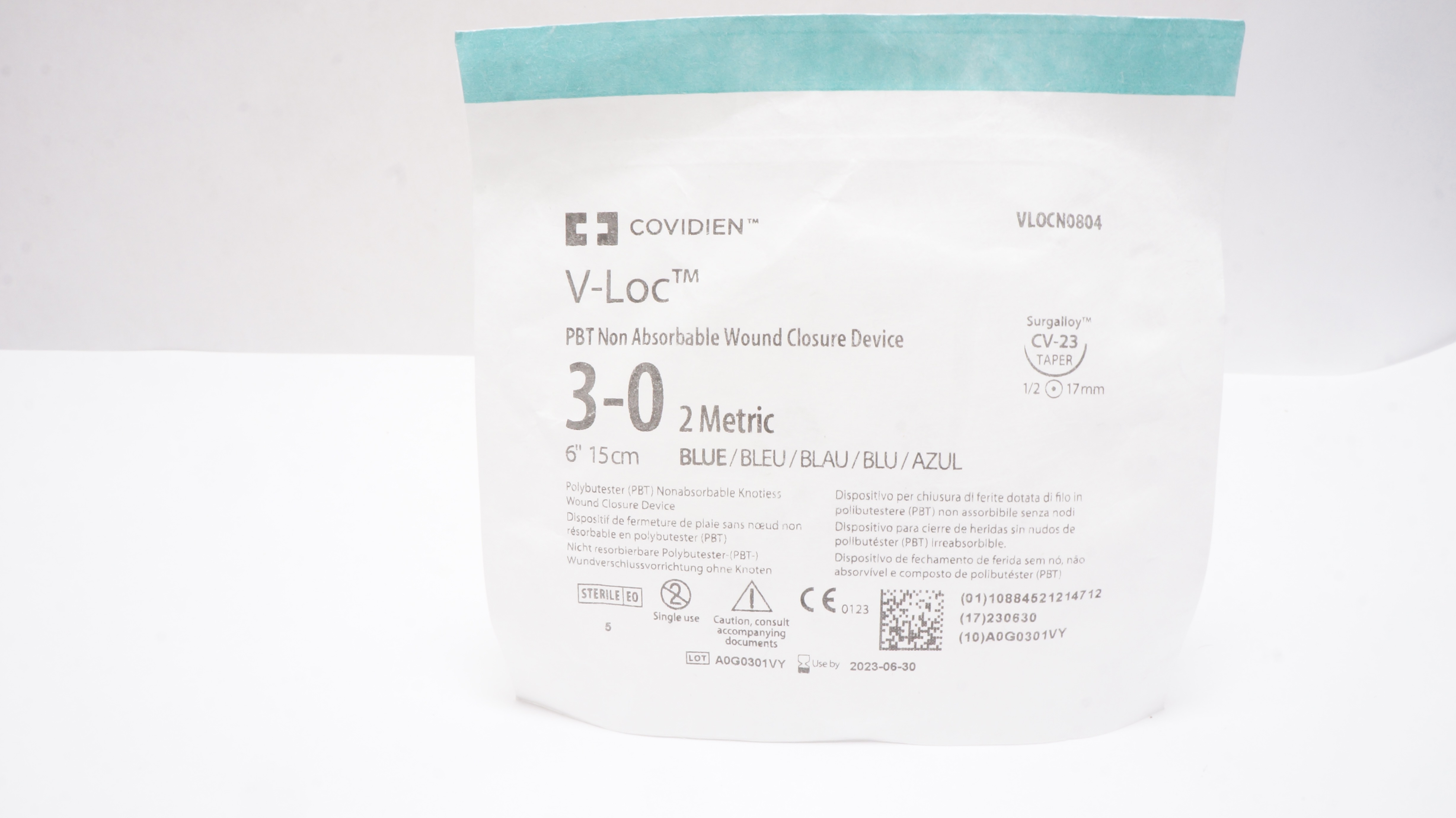 Covidien VLOCN0804 3-0 V-Loc PBT Blue 6inch, CV-23 1/2c 17mm Taper (x)