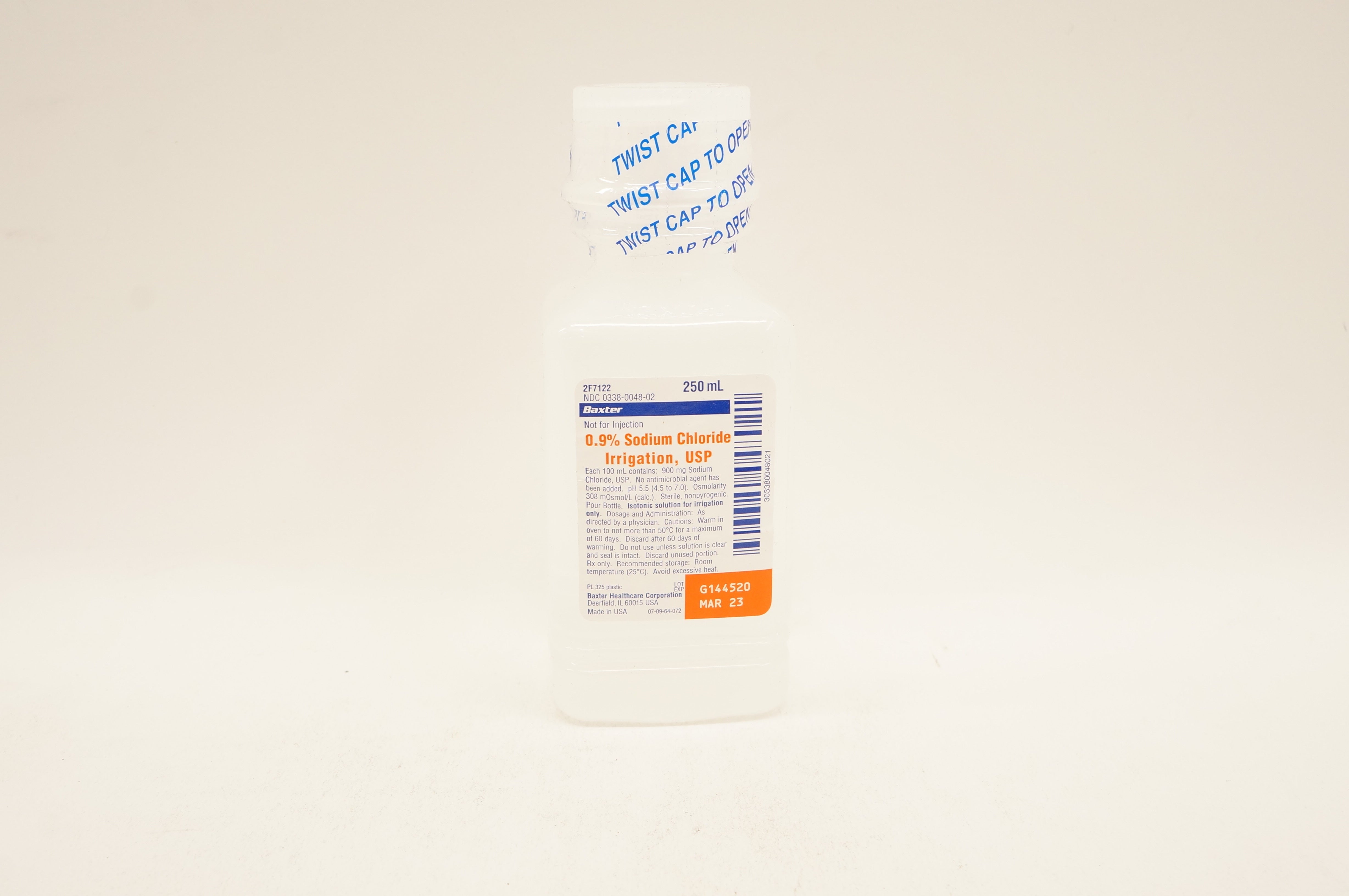 Baxter 2F7122 0.9% Sodium Chloride Irrigation, USP, 250 mL