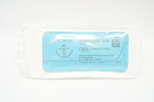 Ethicon M12 2-0 Perma-Hand SIlk 18 inch SH 26mm Black Braided Suture (x)