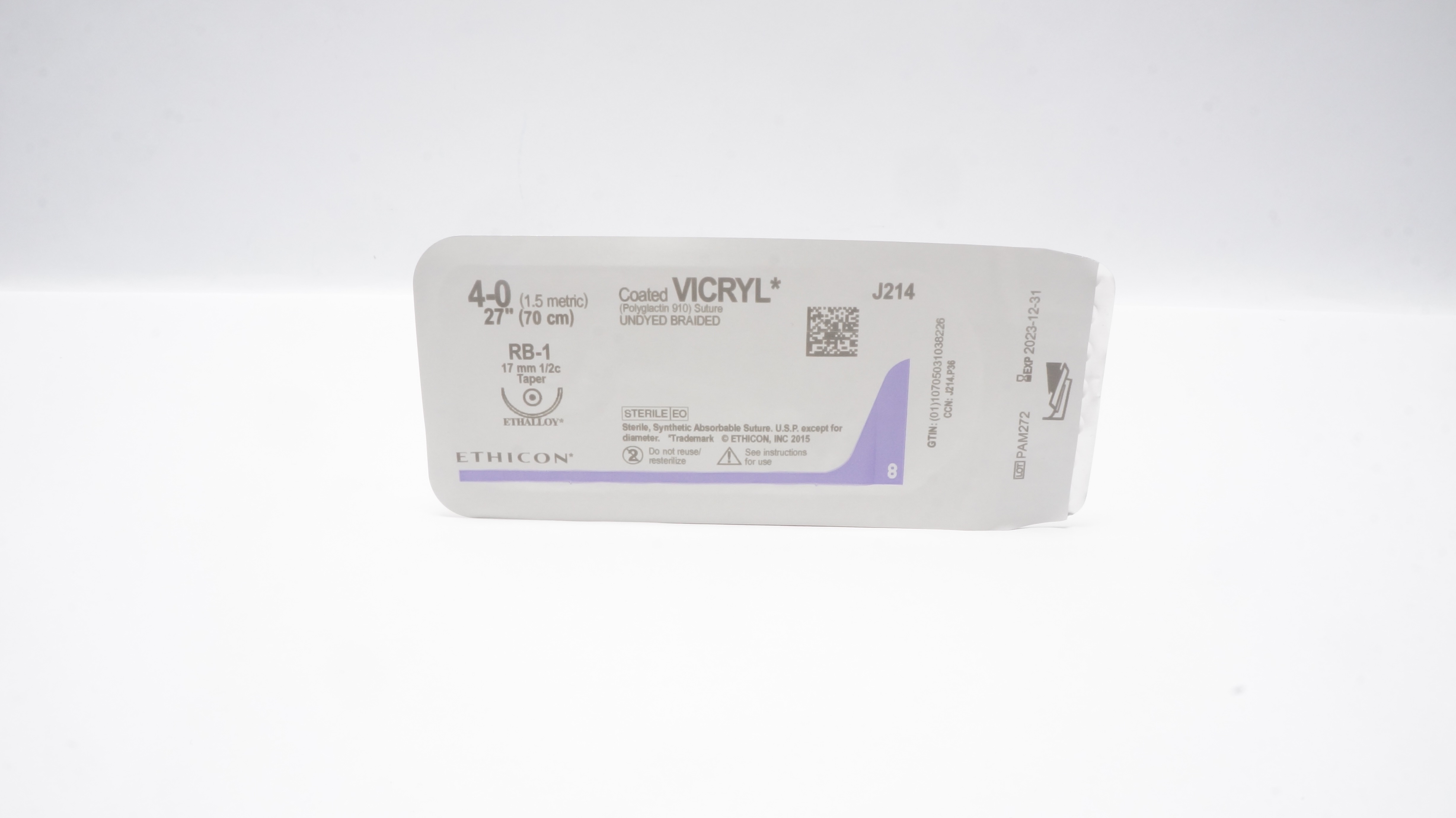 Ethicon J214 4-0 Coated Vicryl Braided Stre RB-1 Taper 17mm 1/2c 27inch (x)