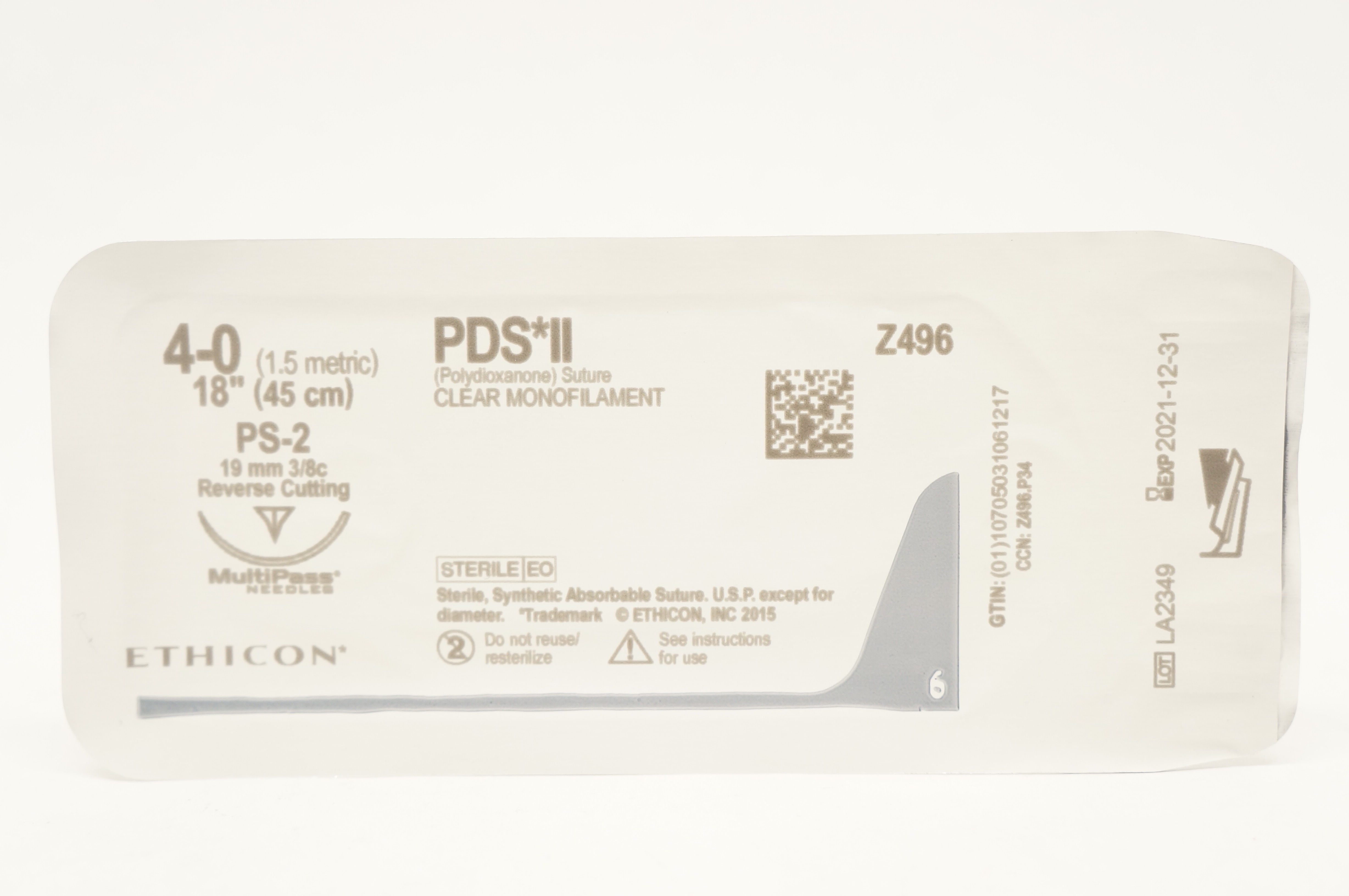 Ethicon Z496 4-0 PDS II CLEAR MONOFILAMENT PS-2 19mm 3/8c 18inch (x)