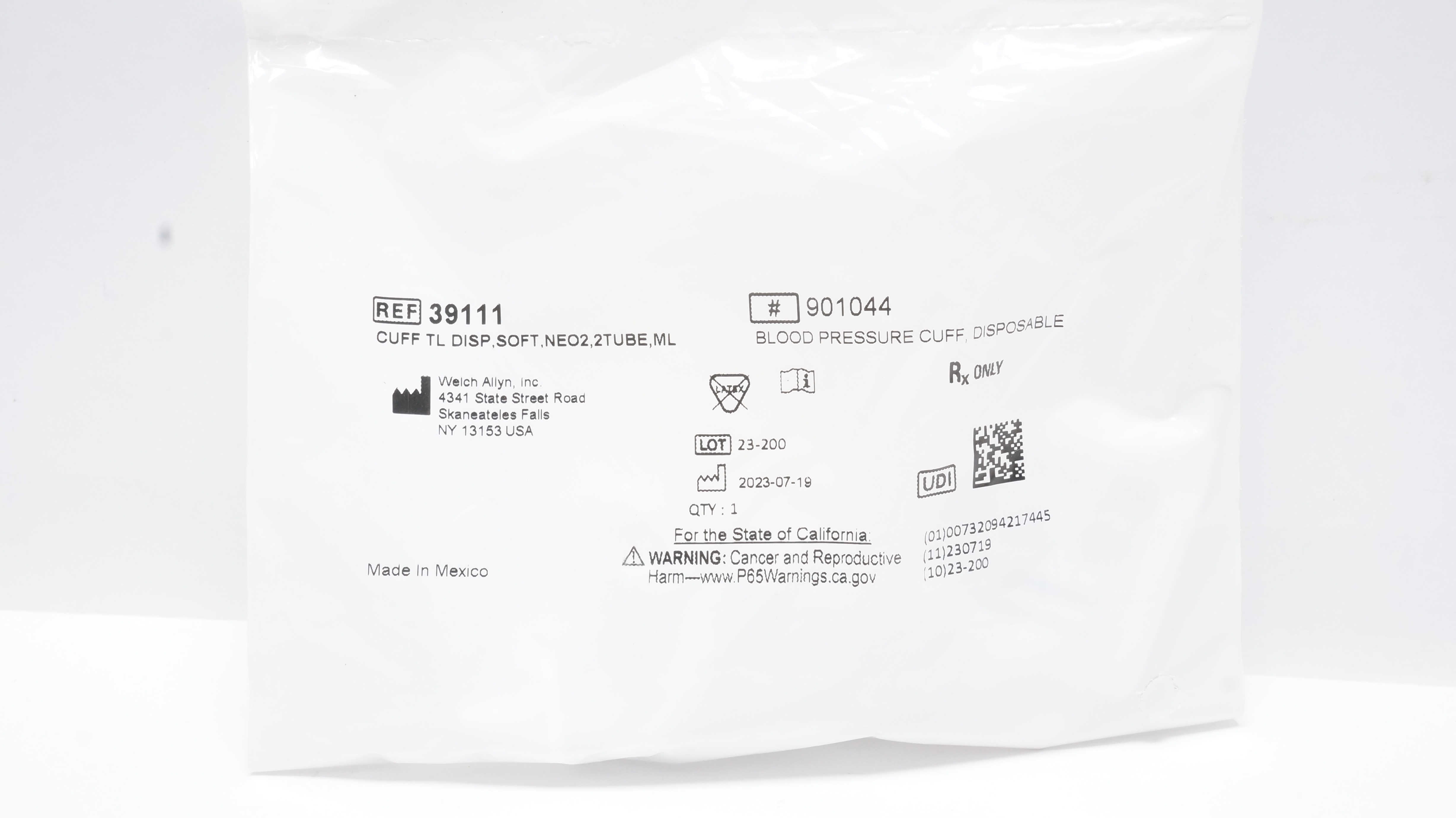 WelchAllyn 39111/901044 TL Disposable Blood Pressure Cuff Soft Neo 2, 2 Tube ML