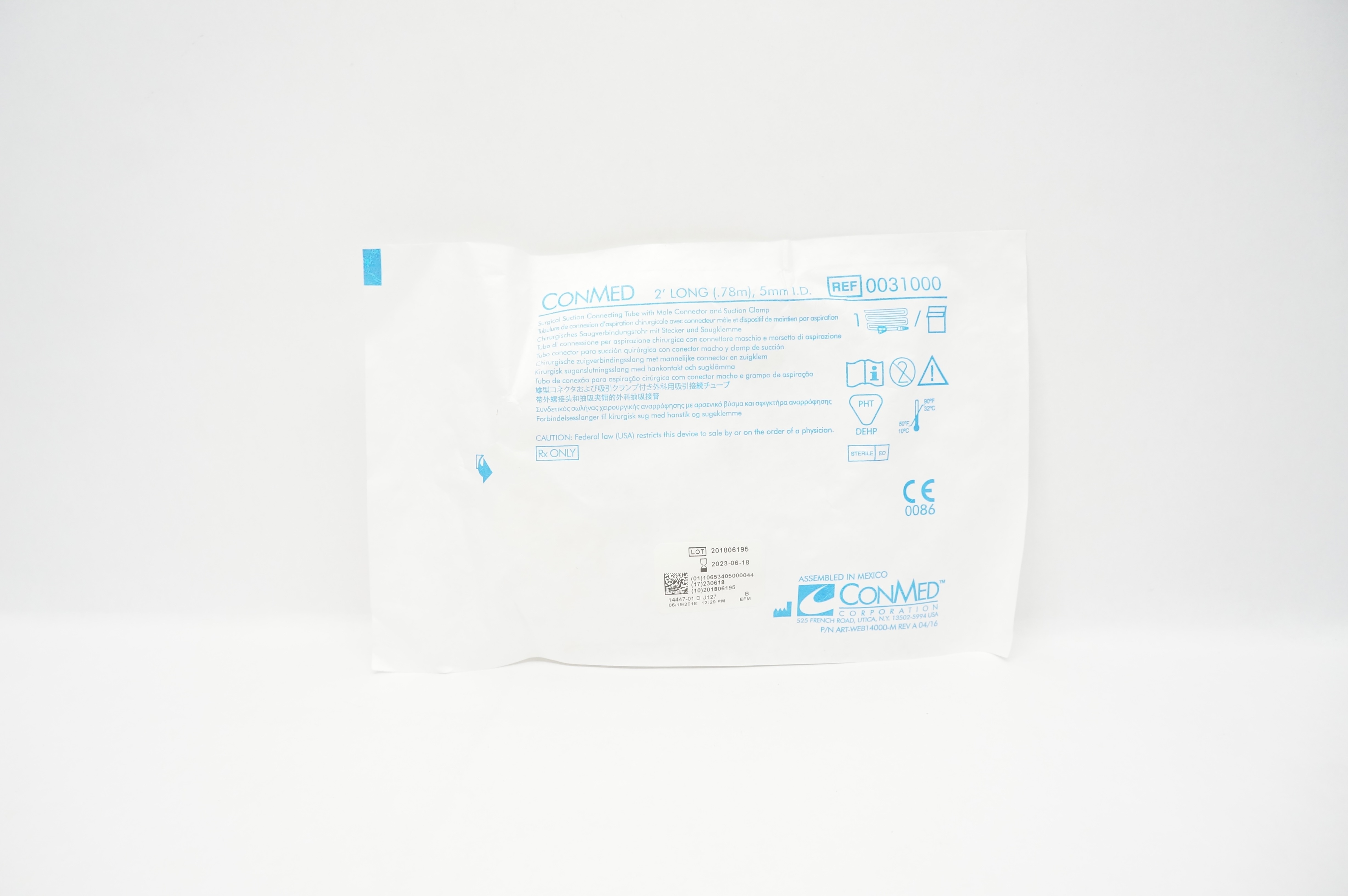 ConMed 0031000 Surgical Suction Connecting Tube 2 Ft. x 5mm
