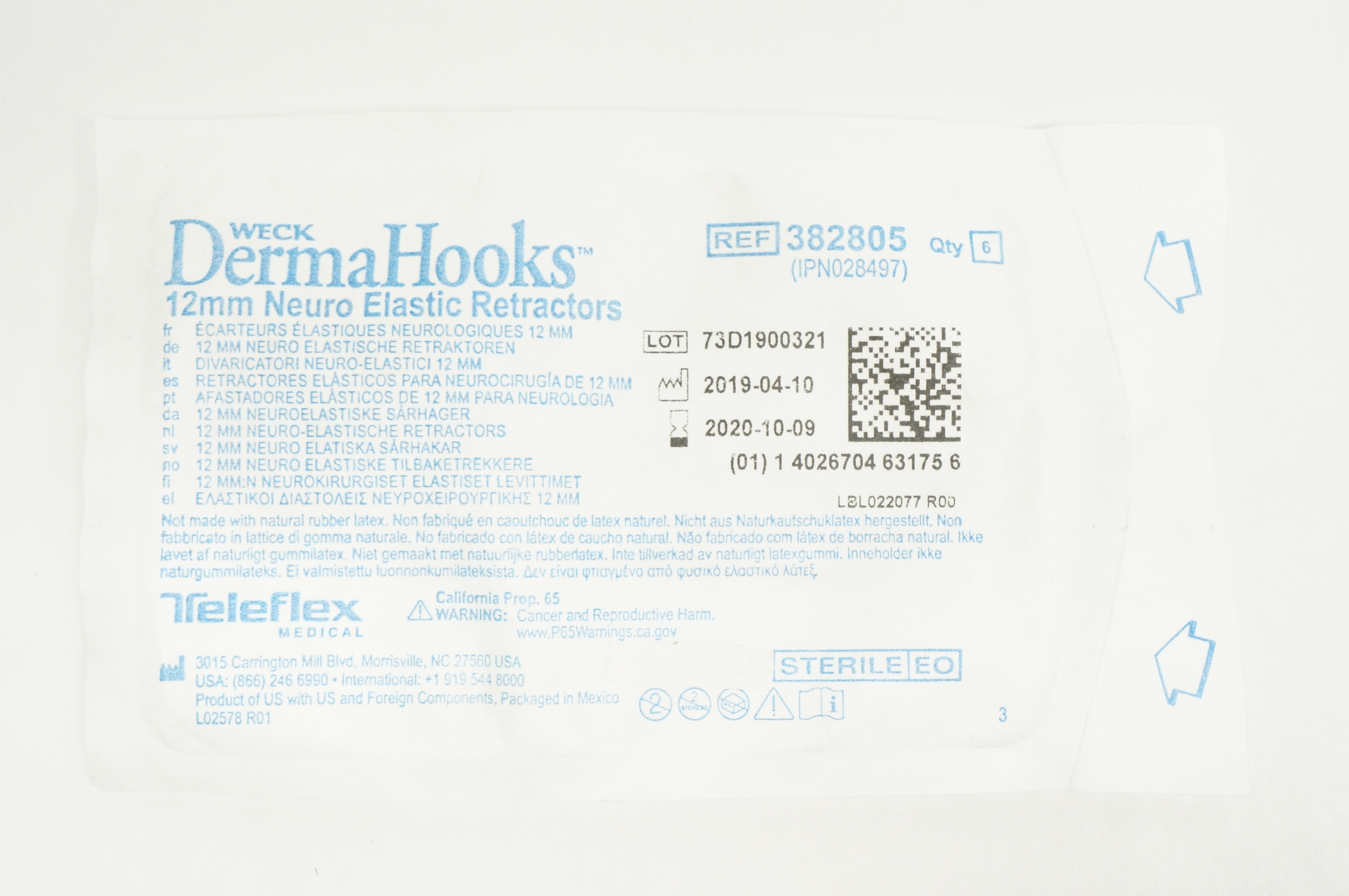 Teleflex 382805 Derma Hooks 6 Neuro Elastic Retractors 12mm (x)