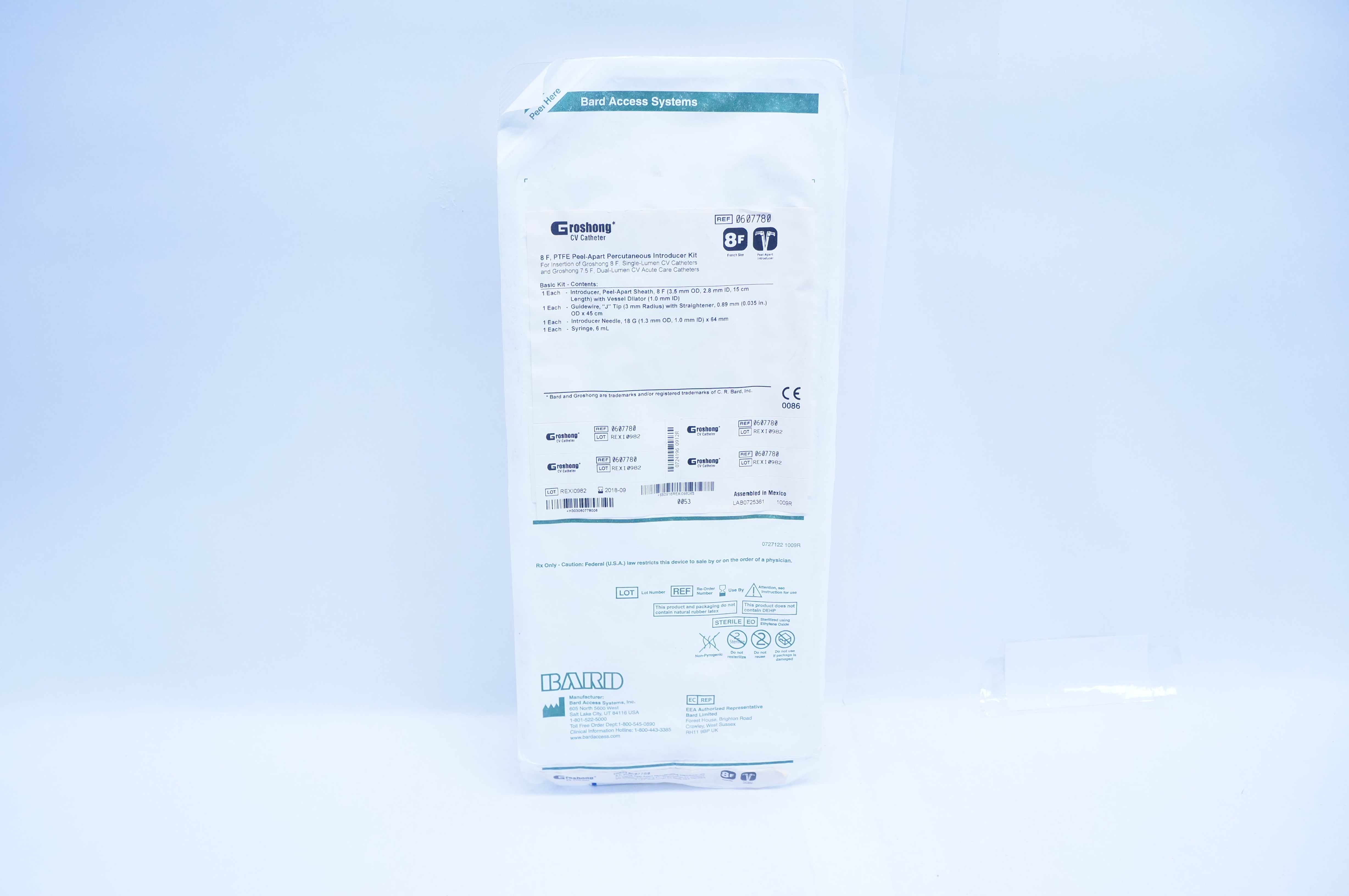 Bard 0607780 Groshong 8F, PTFE Peel-Apart Percutaneous Introducer Kit (x)