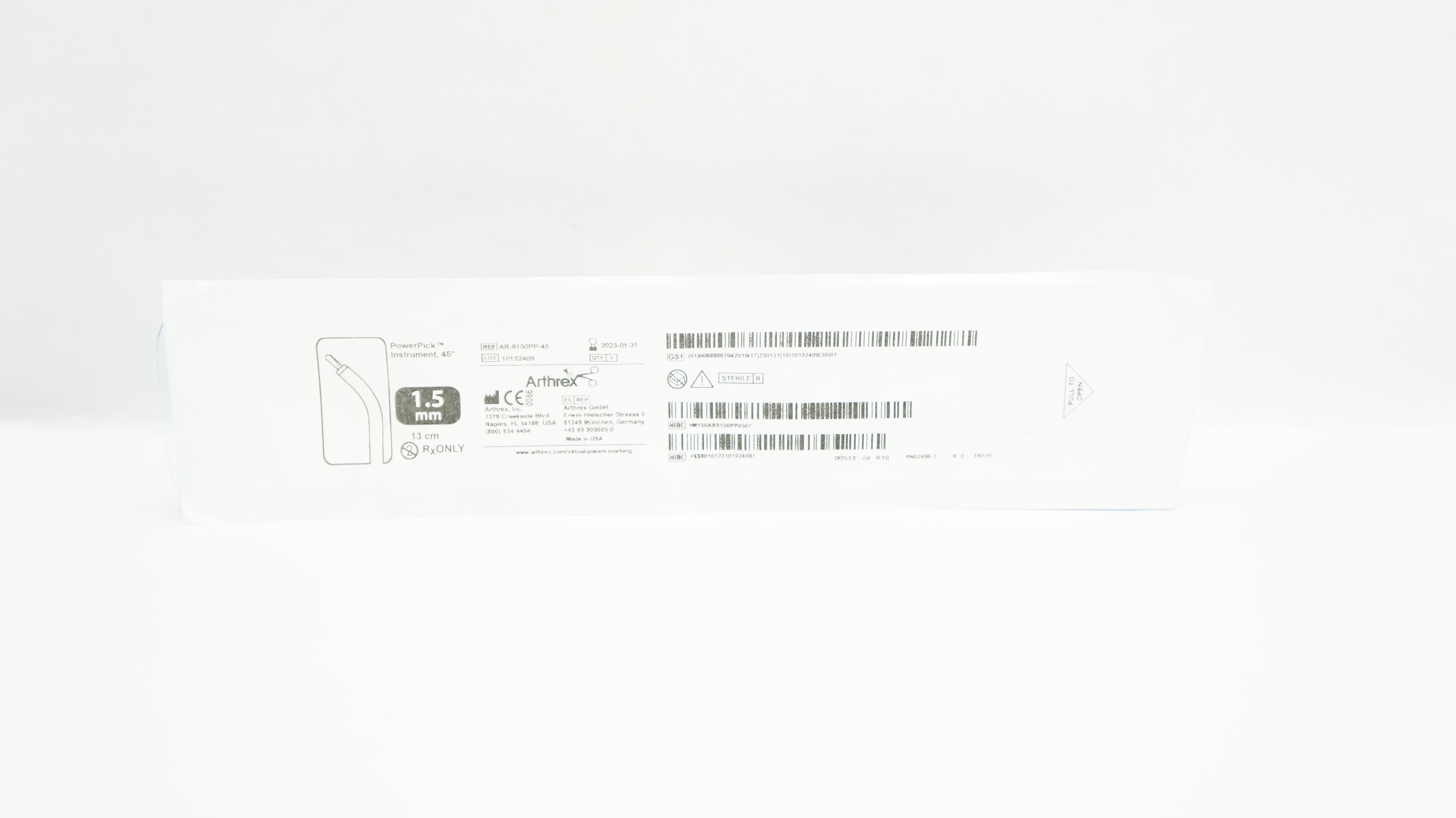 Arthrex AR-8150PP-45 PowerPick Instrument, 45 Degree 1.5mm x 13cm (x)