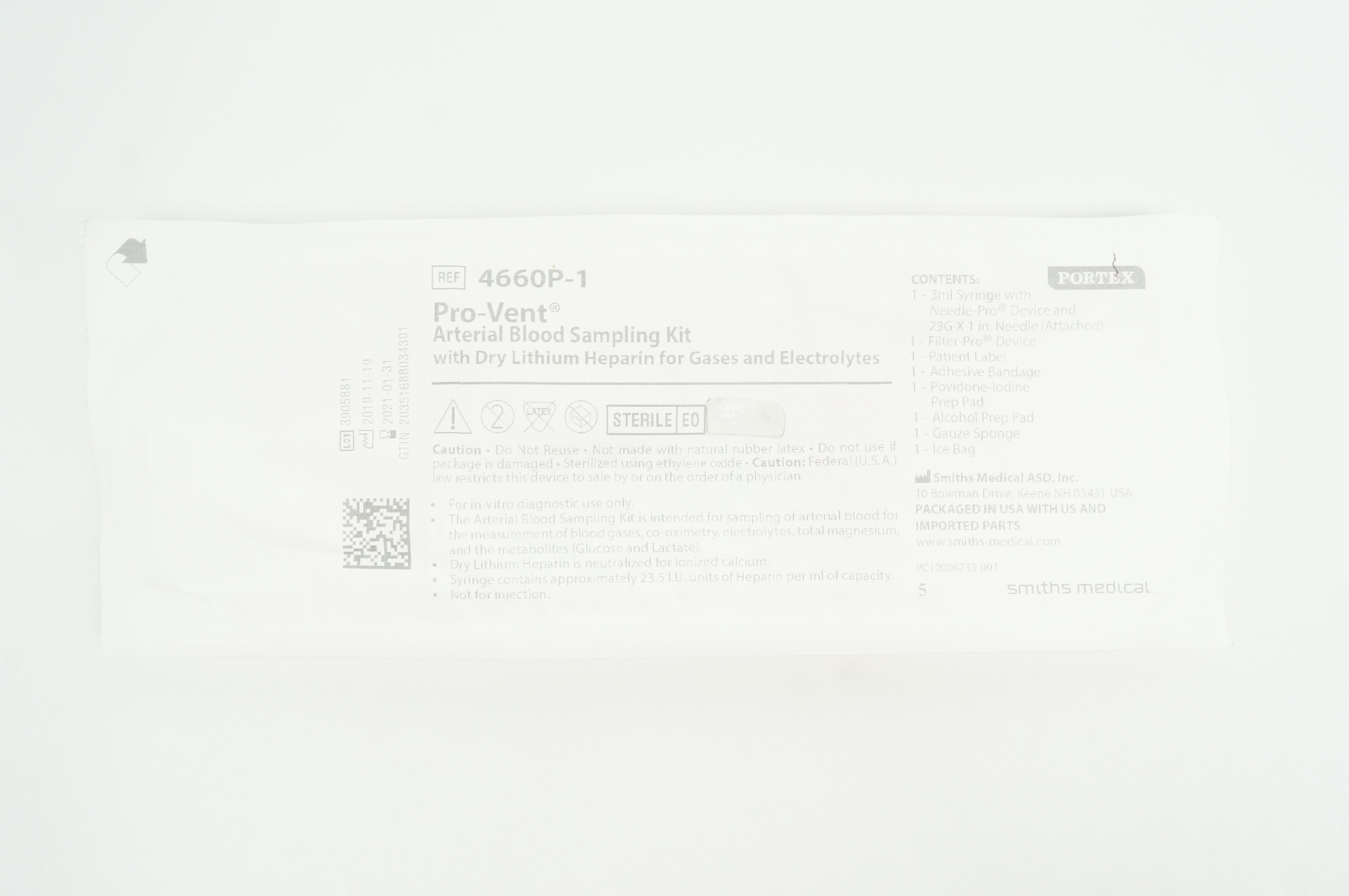 Smiths Medical 4660P-1 Portex Pro-Vent Arterial Blood Sampling Kit (x)