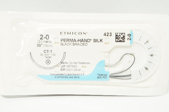 Ethicon 423 2-0 Perma-Hand Silk CT-1 36mm 1/2c Taper 30inch (x)